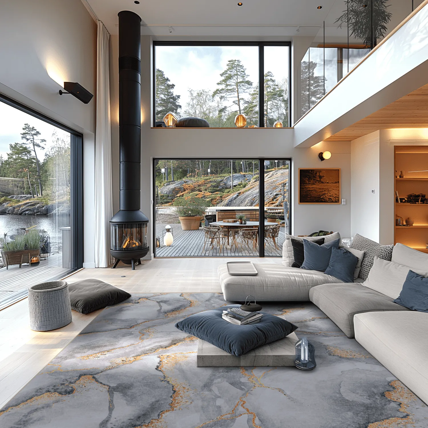 Alfombra Wilton - Genova (gris/blanco/dorado)