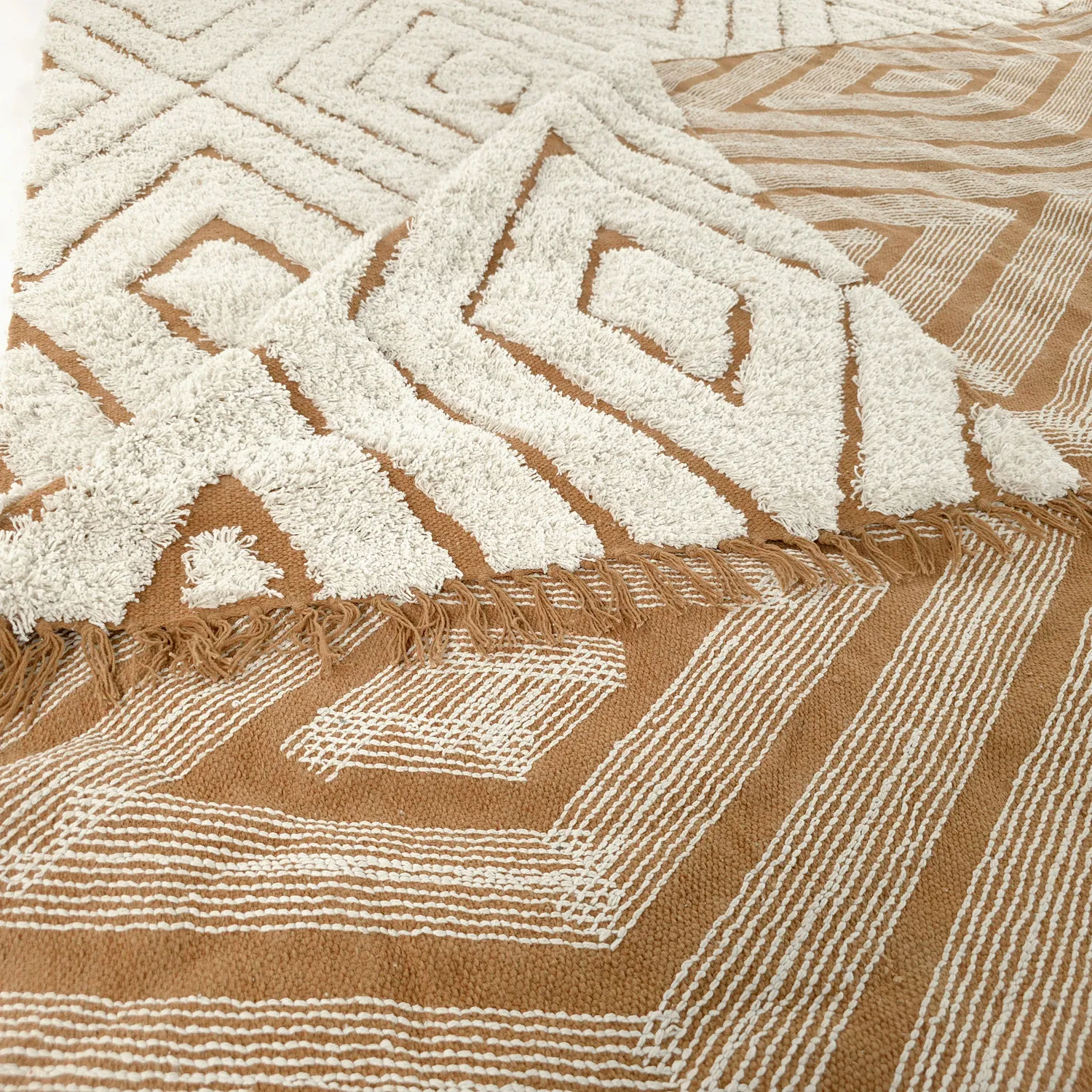 Alfombras de pelo largo - Holwell Natural Cotton Shaggy (blanco roto/marrón)