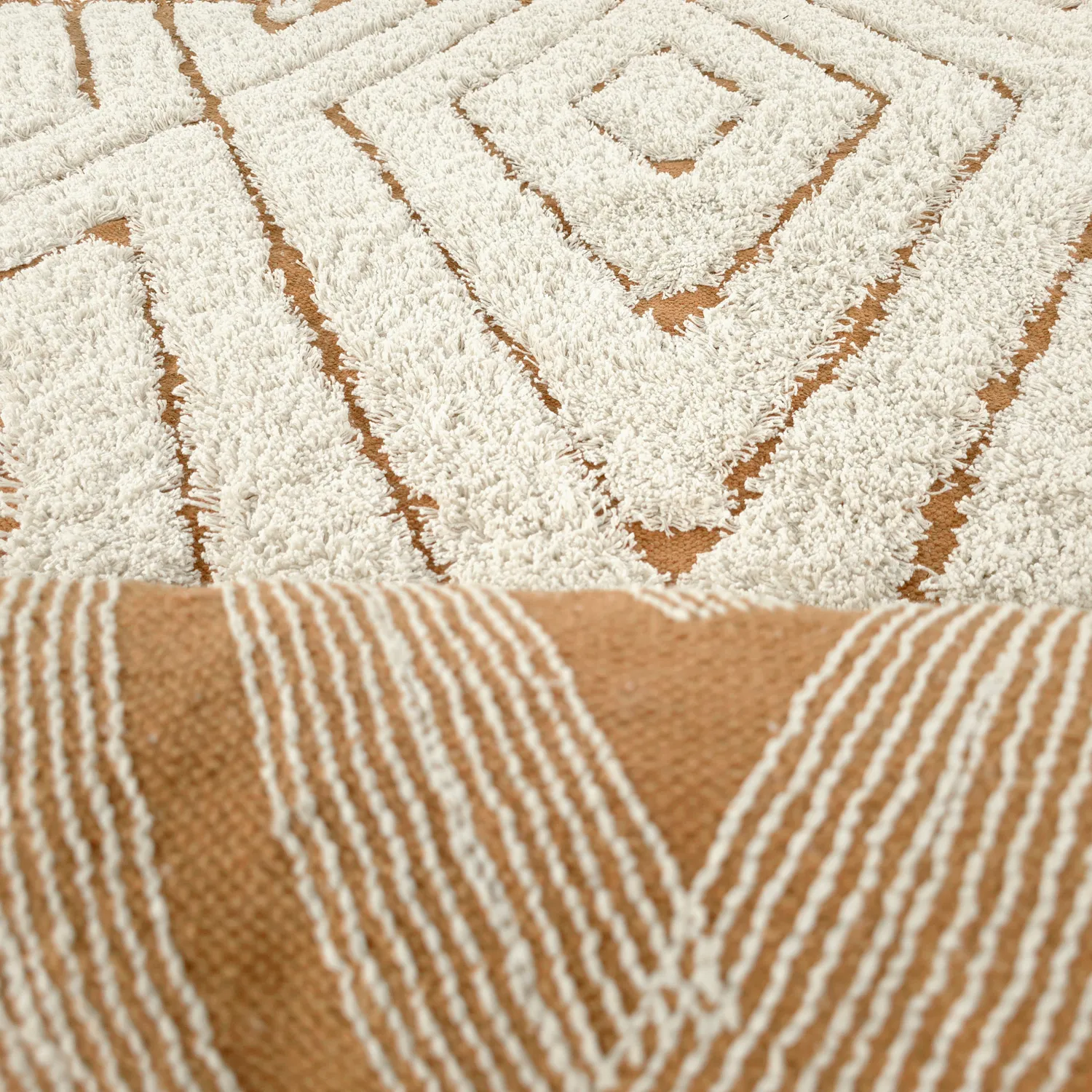 Alfombras de pelo largo - Holwell Natural Cotton Shaggy (blanco roto/marrón)