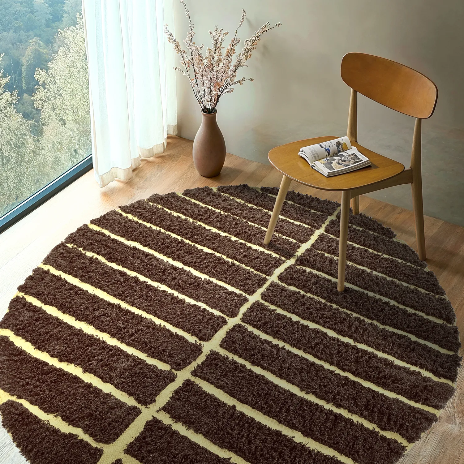 Alfombras redondeadas - Ikara Natural Cotton Shaggy (marrón)