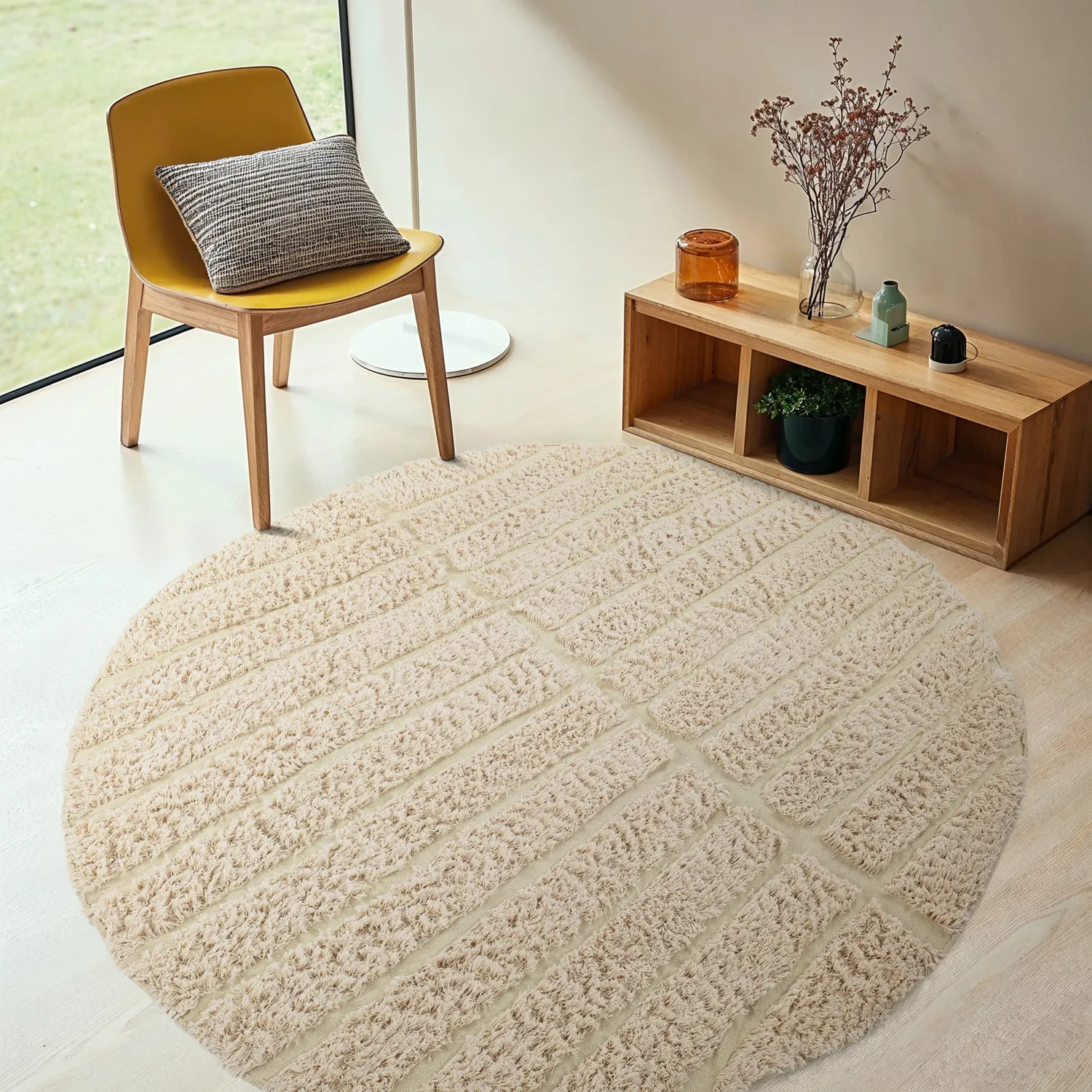 Alfombras redondeadas - Ikara Natural Cotton Shaggy (crema)
