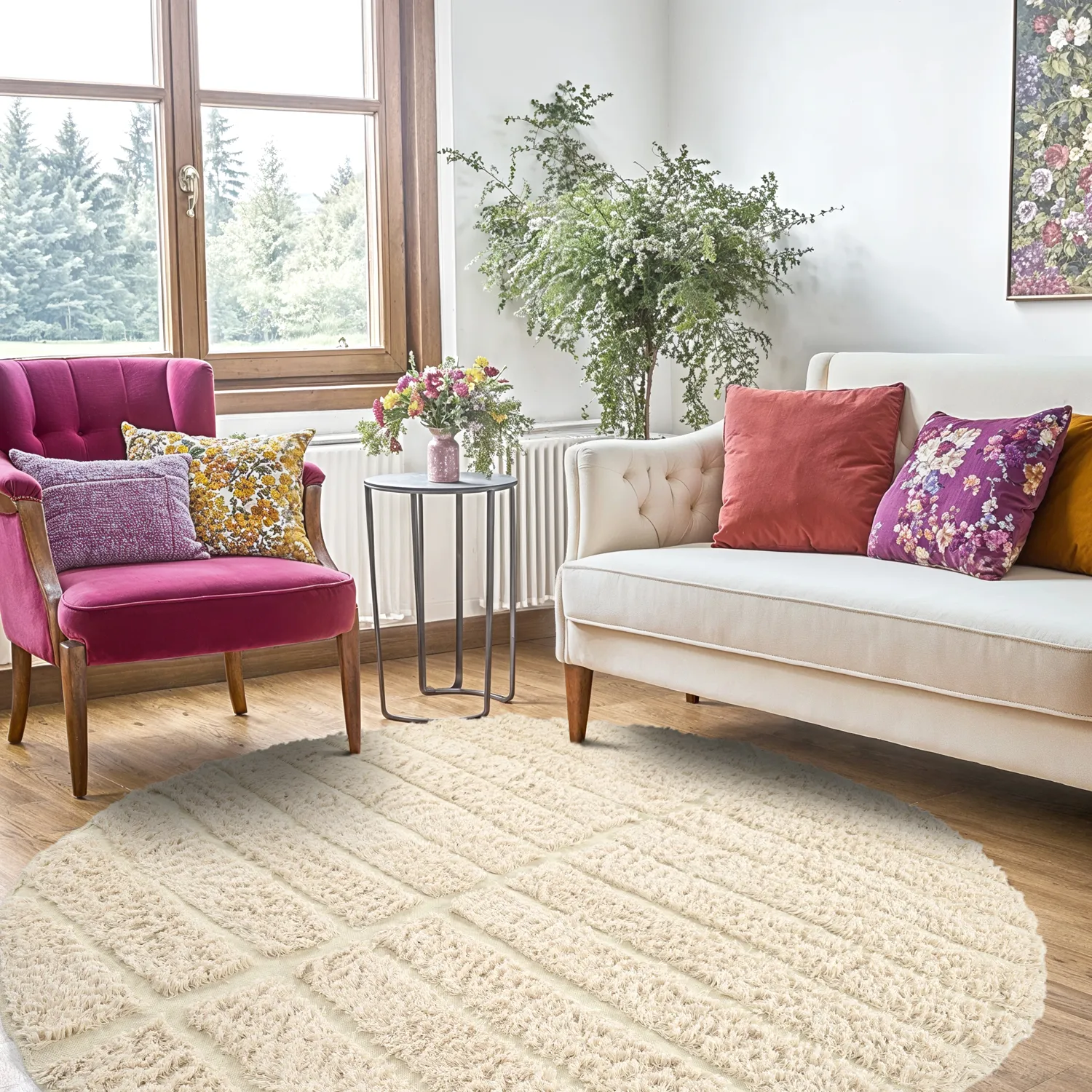 Alfombras redondeadas - Ikara Natural Cotton Shaggy (crema)