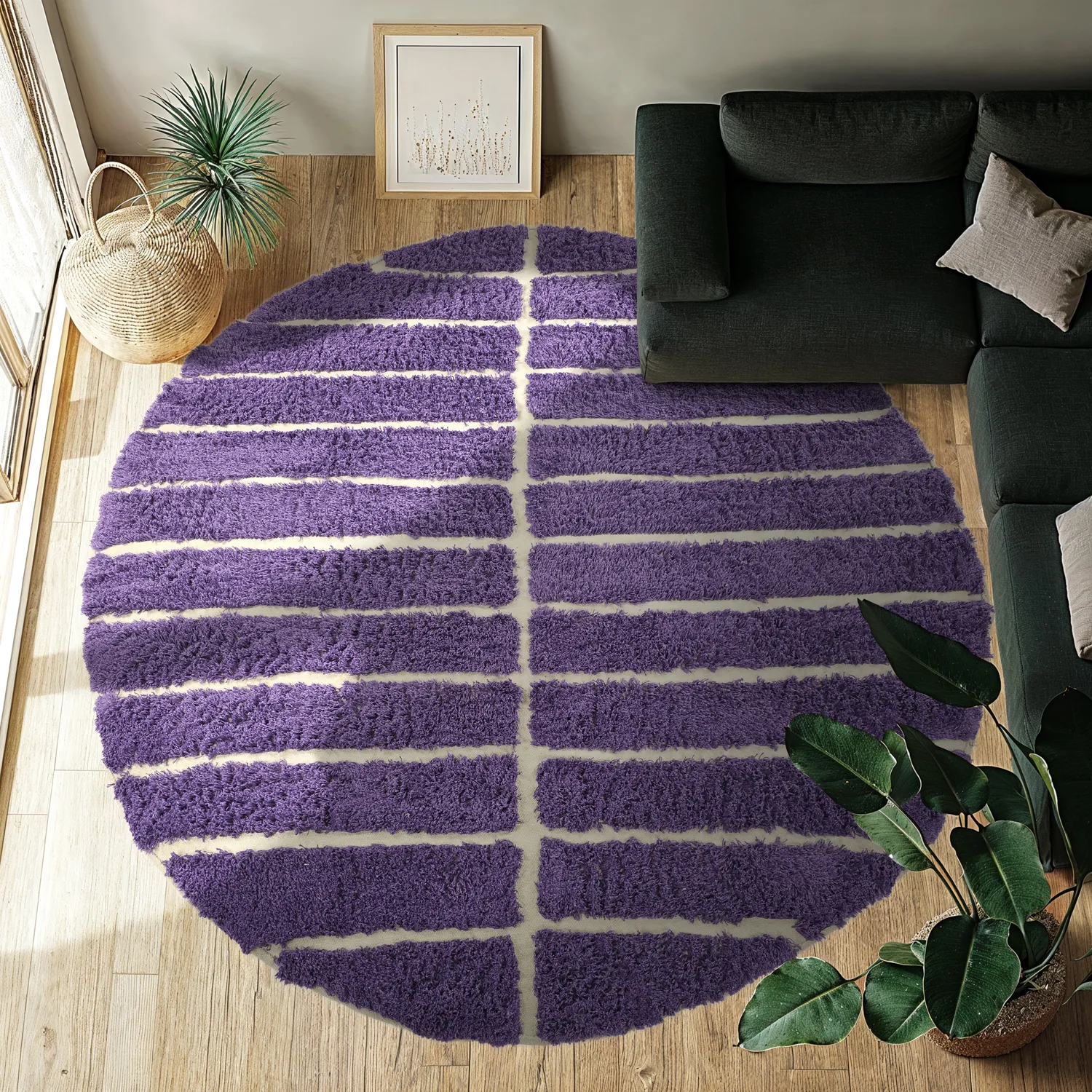 Alfombras redondeadas - Ikara Natural Cotton Shaggy (púrpura)