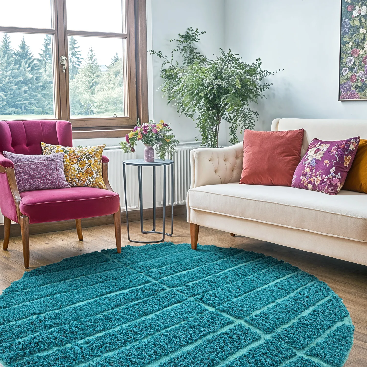 Alfombras redondeadas - Ikara Natural Cotton Shaggy (turquesa)