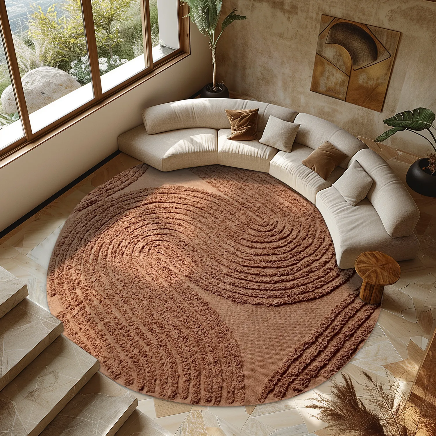 Alfombras redondeadas - Jovie Natural Cotton Shaggy (terracota)