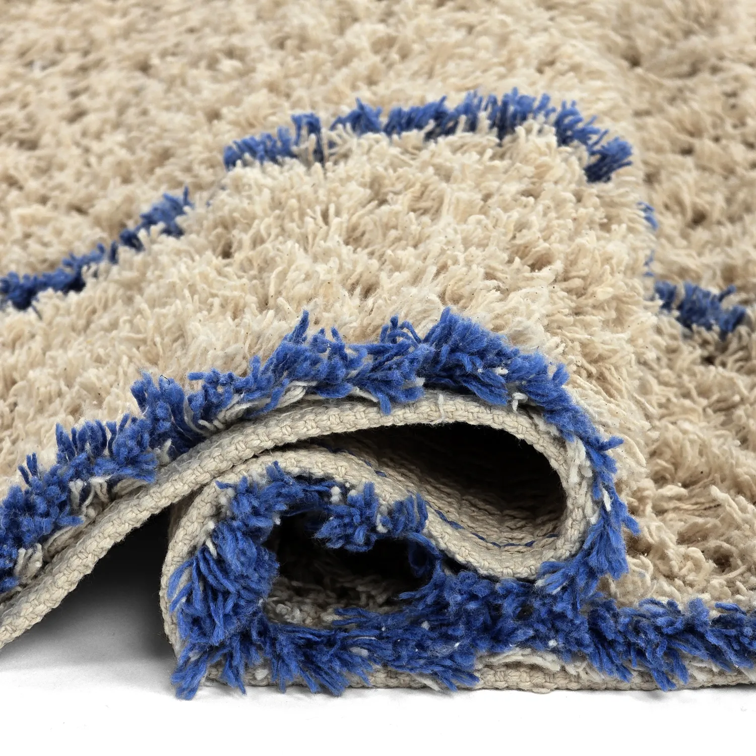 Alfombras de pelo largo - Kairi Natural Cotton Shaggy (beige/azul)