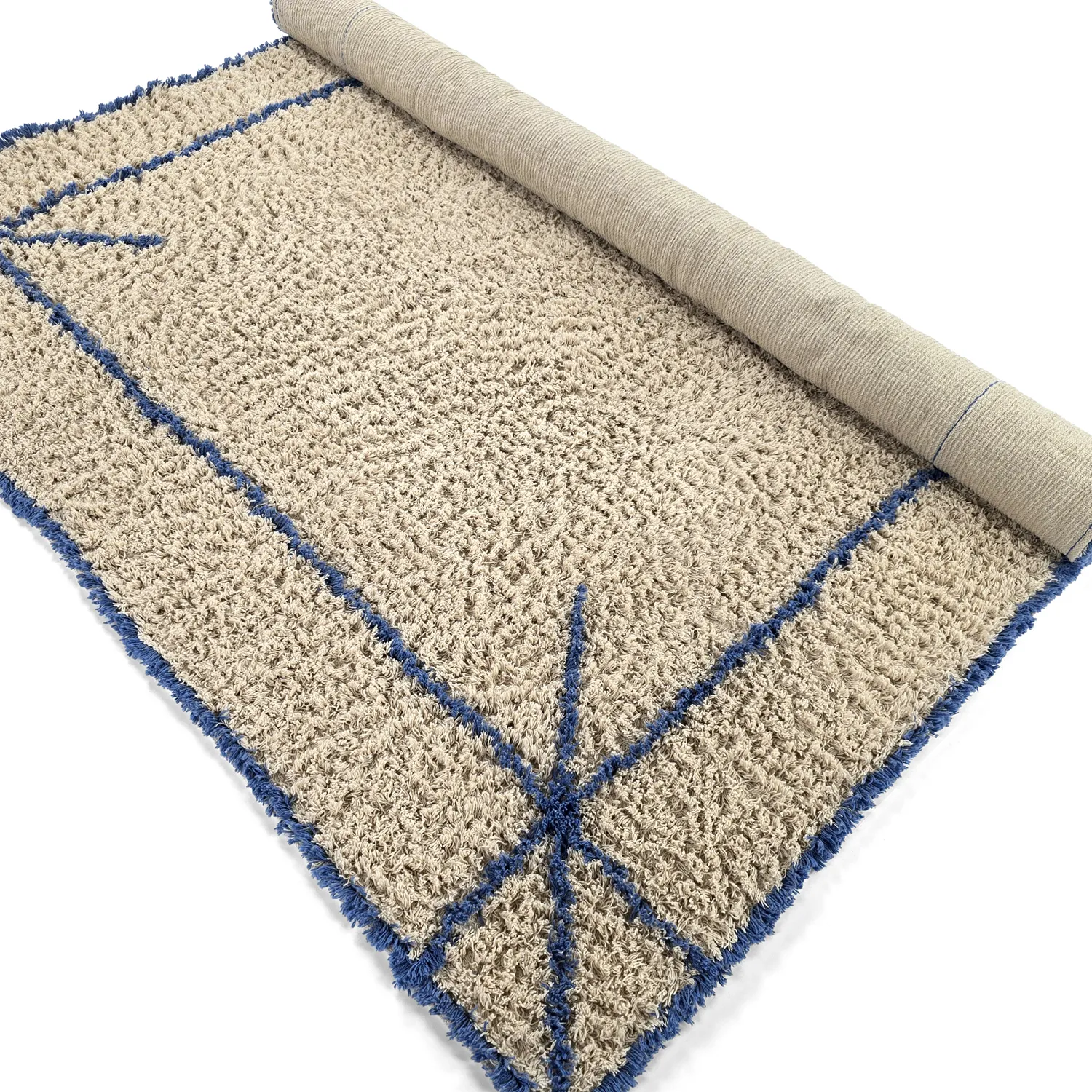 Alfombras de pelo largo - Kairi Natural Cotton Shaggy (beige/azul)