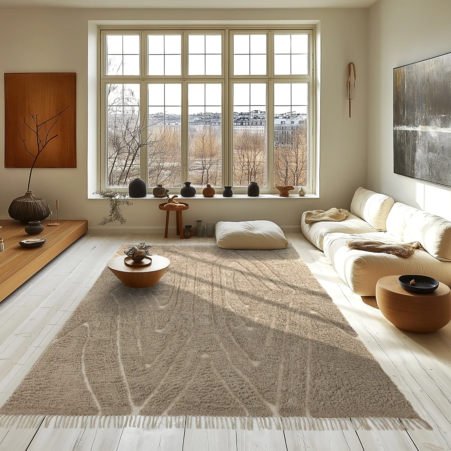 Alfombras de pelo largo - Kindon Natural Cotton Shaggy (beige/blanco)