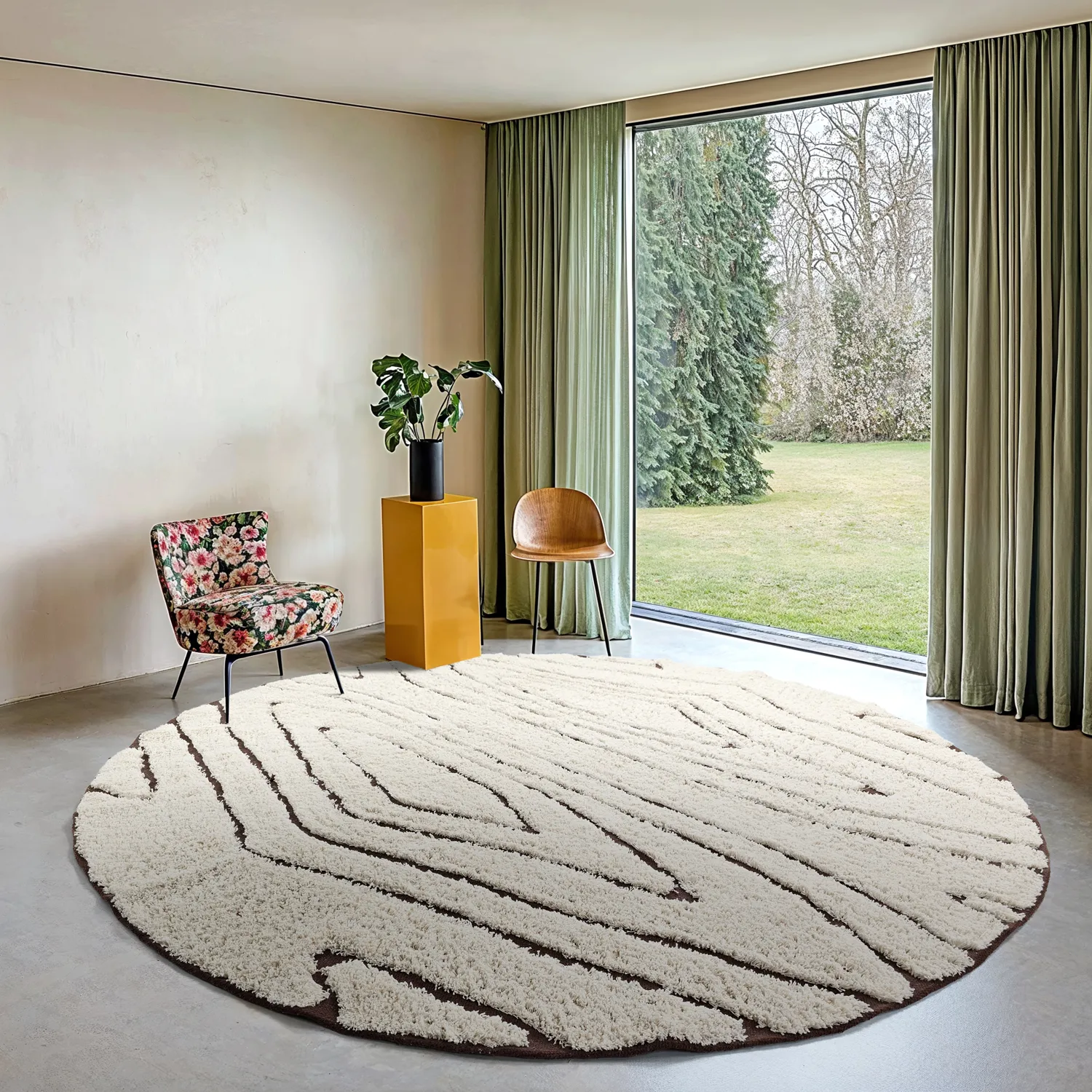 Alfombras redondeadas - Kindon Natural Cotton Shaggy (blanco roto/marrón)