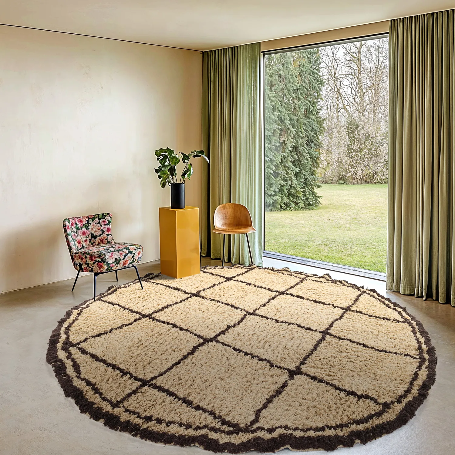 Alfombras redondeadas - Lana Natural Cotton Shaggy (beige/marrón)