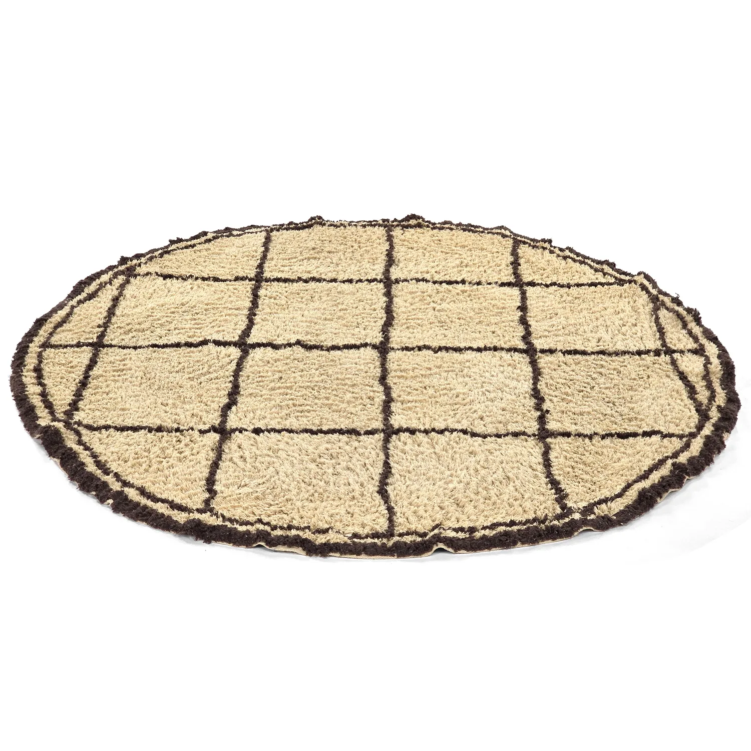 Alfombras redondeadas - Lana Natural Cotton Shaggy (beige/marrón)