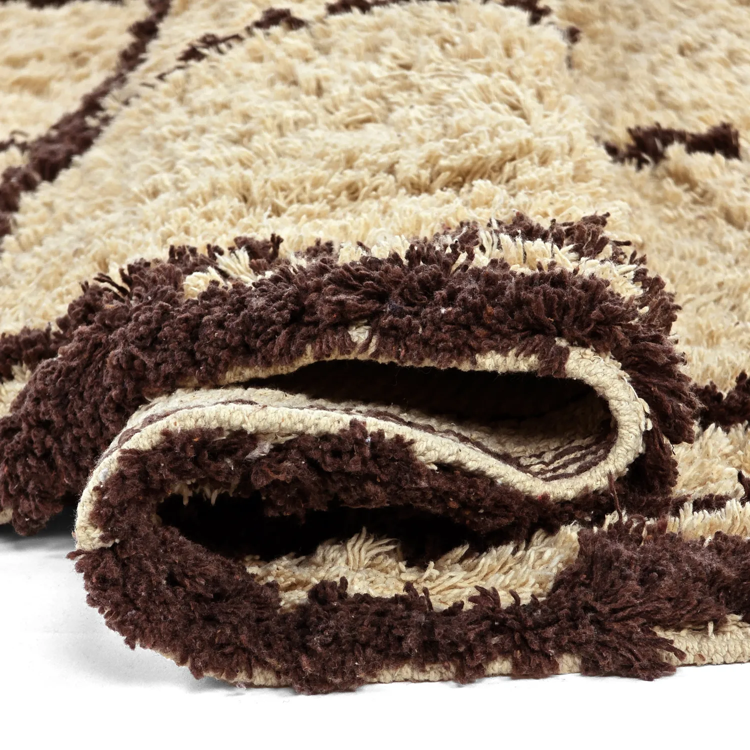 Alfombras redondeadas - Lana Natural Cotton Shaggy (beige/marrón)