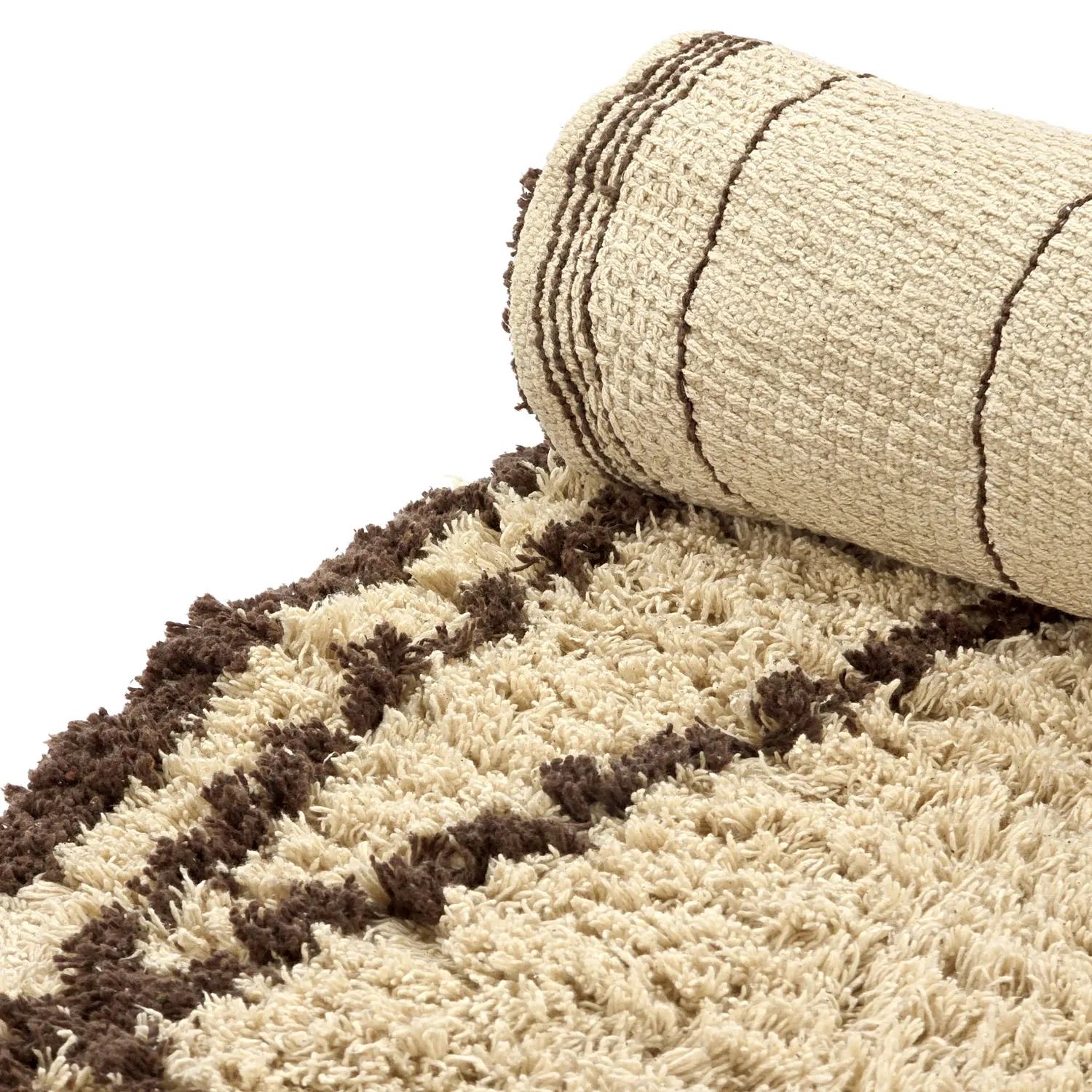 Alfombras redondeadas - Lana Natural Cotton Shaggy (beige/marrón)