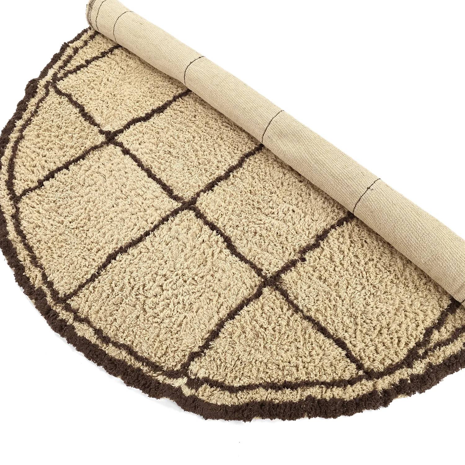 Alfombras redondeadas - Lana Natural Cotton Shaggy (beige/marrón)
