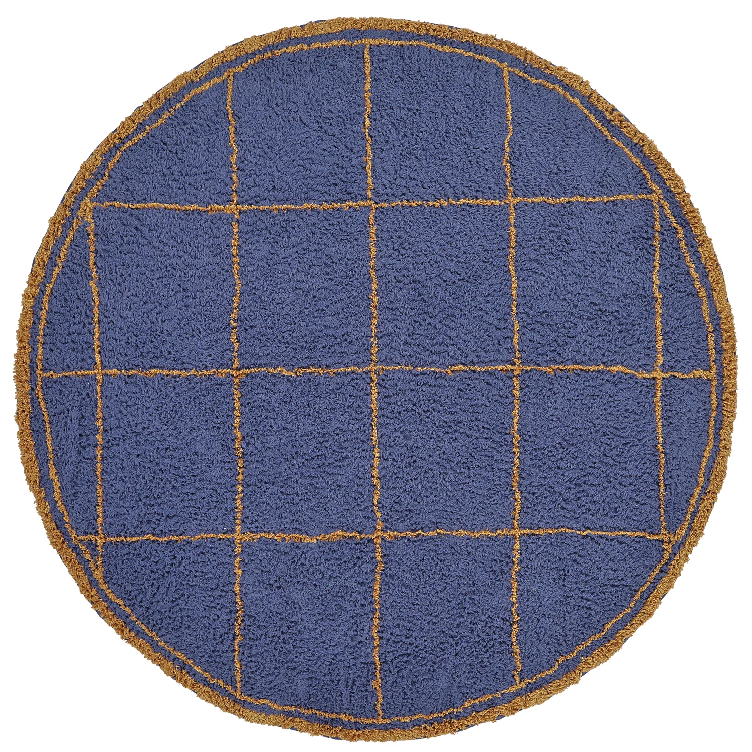 Alfombras redondeadas - Lana Natural Cotton Shaggy (azul/amarillo)
