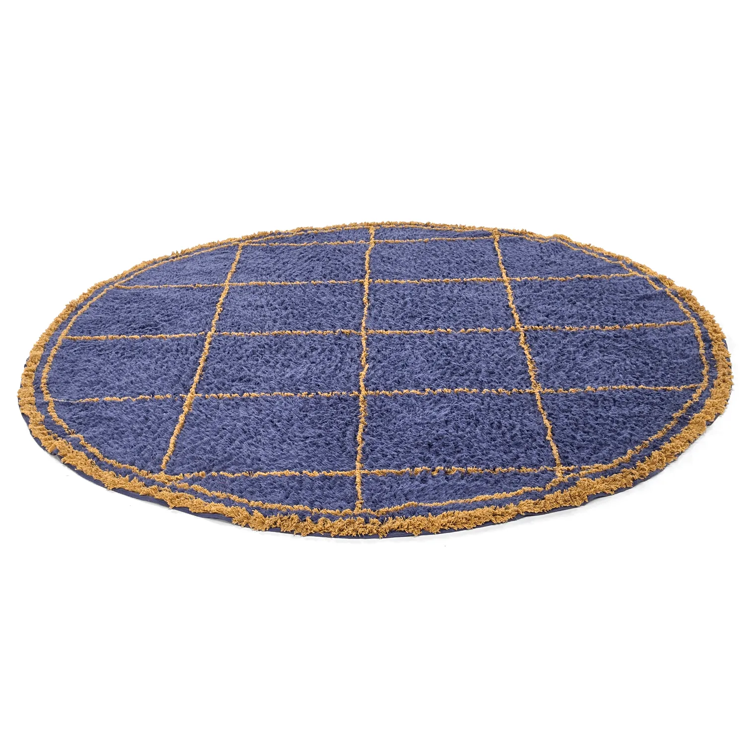 Alfombras redondeadas - Lana Natural Cotton Shaggy (azul/amarillo)