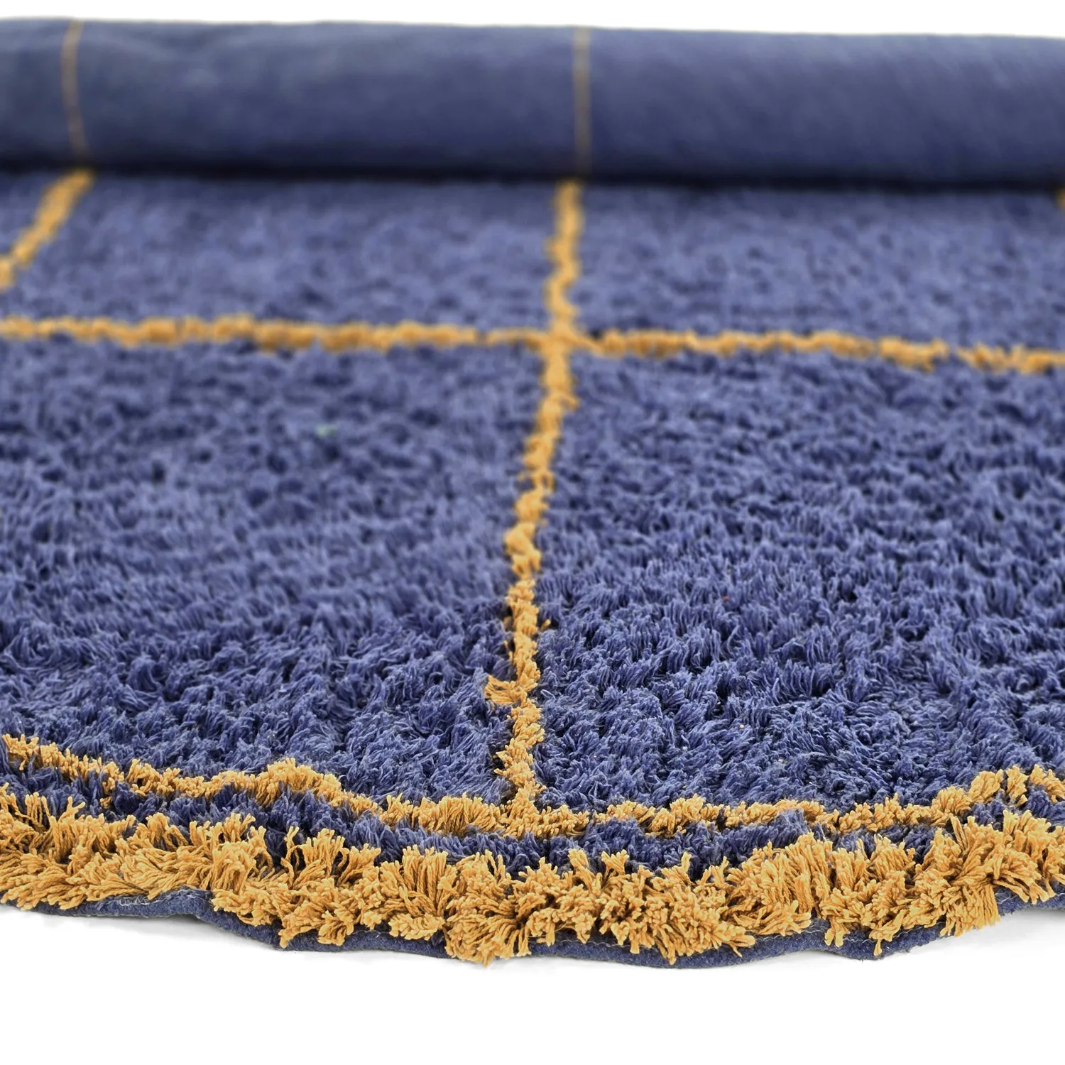 Alfombras redondeadas - Lana Natural Cotton Shaggy (azul/amarillo)