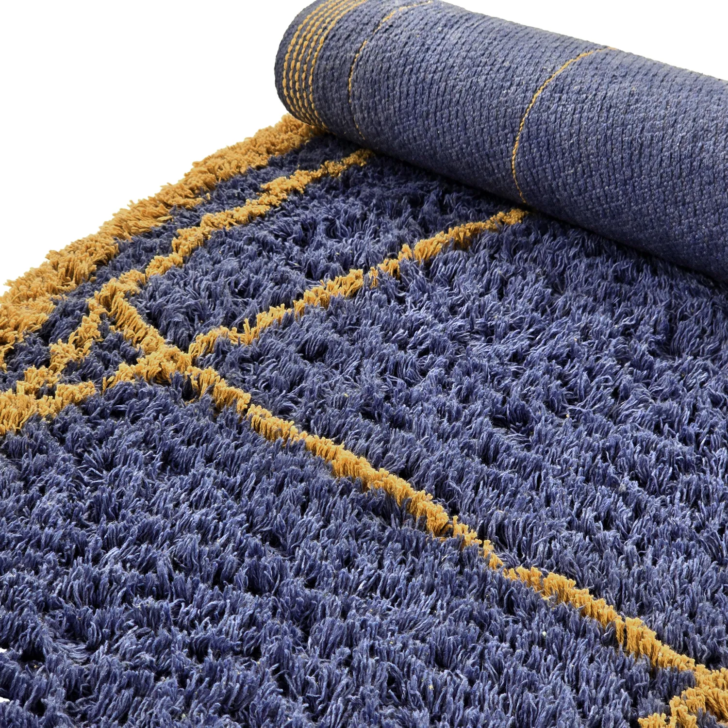 Alfombras redondeadas - Lana Natural Cotton Shaggy (azul/amarillo)