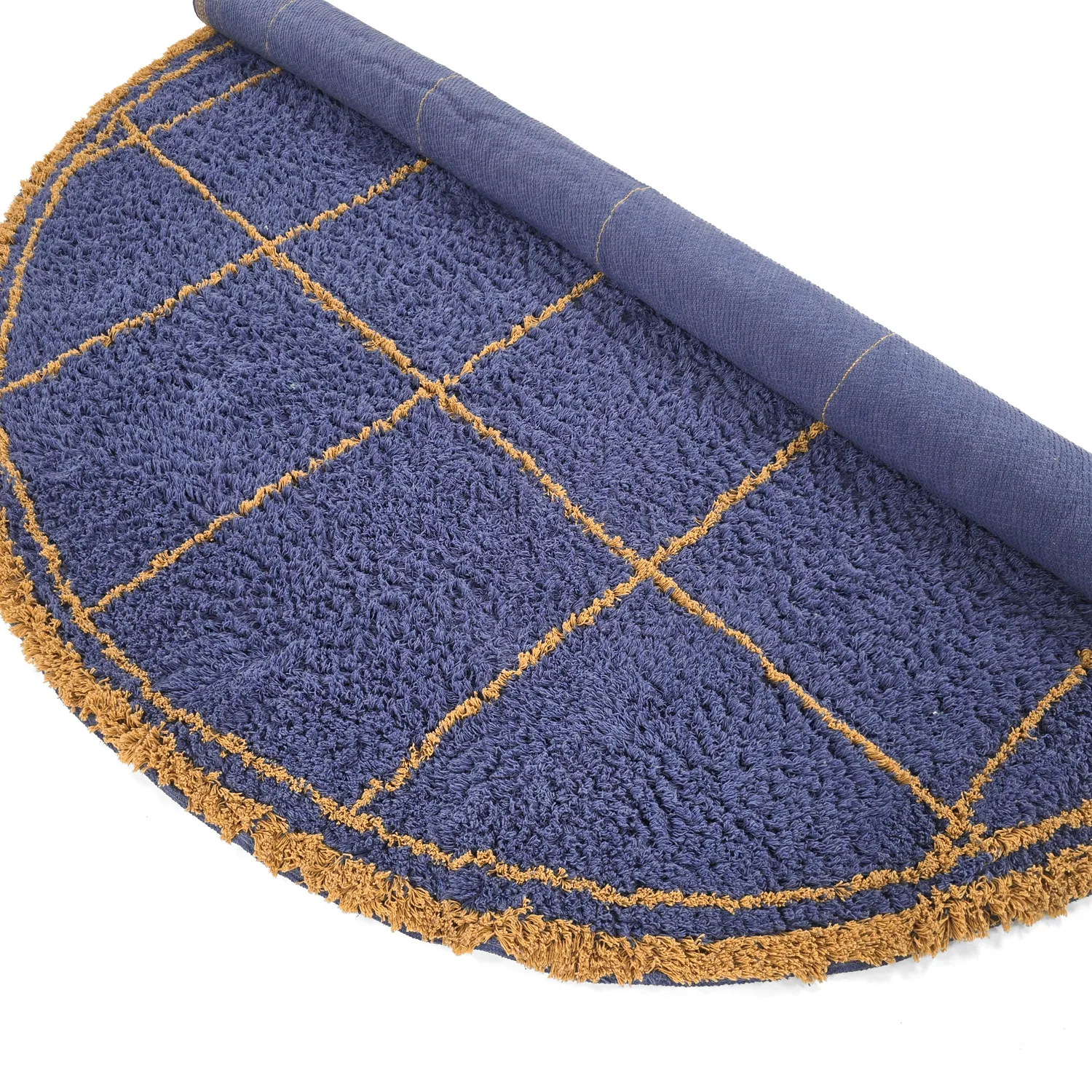 Alfombras redondeadas - Lana Natural Cotton Shaggy (azul/amarillo)
