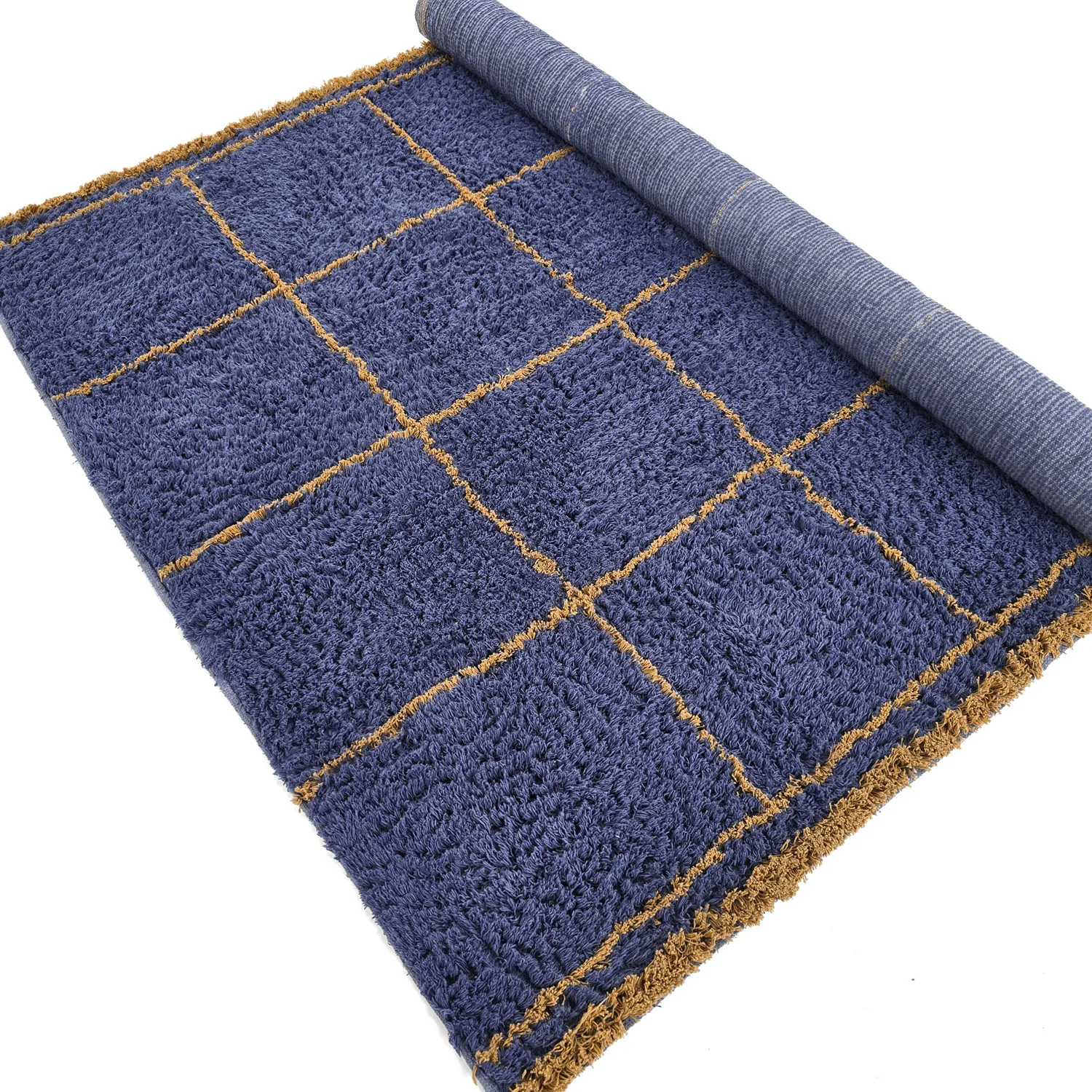 Alfombras de pelo largo - Lana Natural Cotton Shaggy (azul/amarillo)