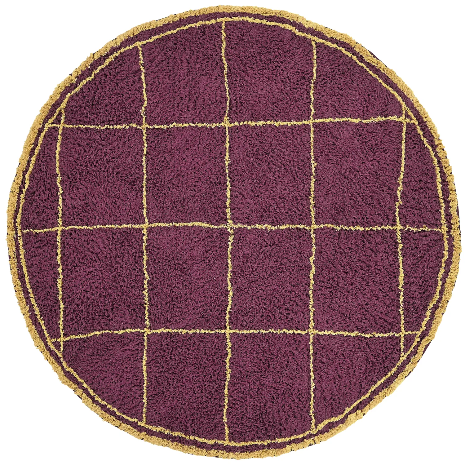 Alfombras redondeadas - Lana Natural Cotton Shaggy (burdeos/amarillo)