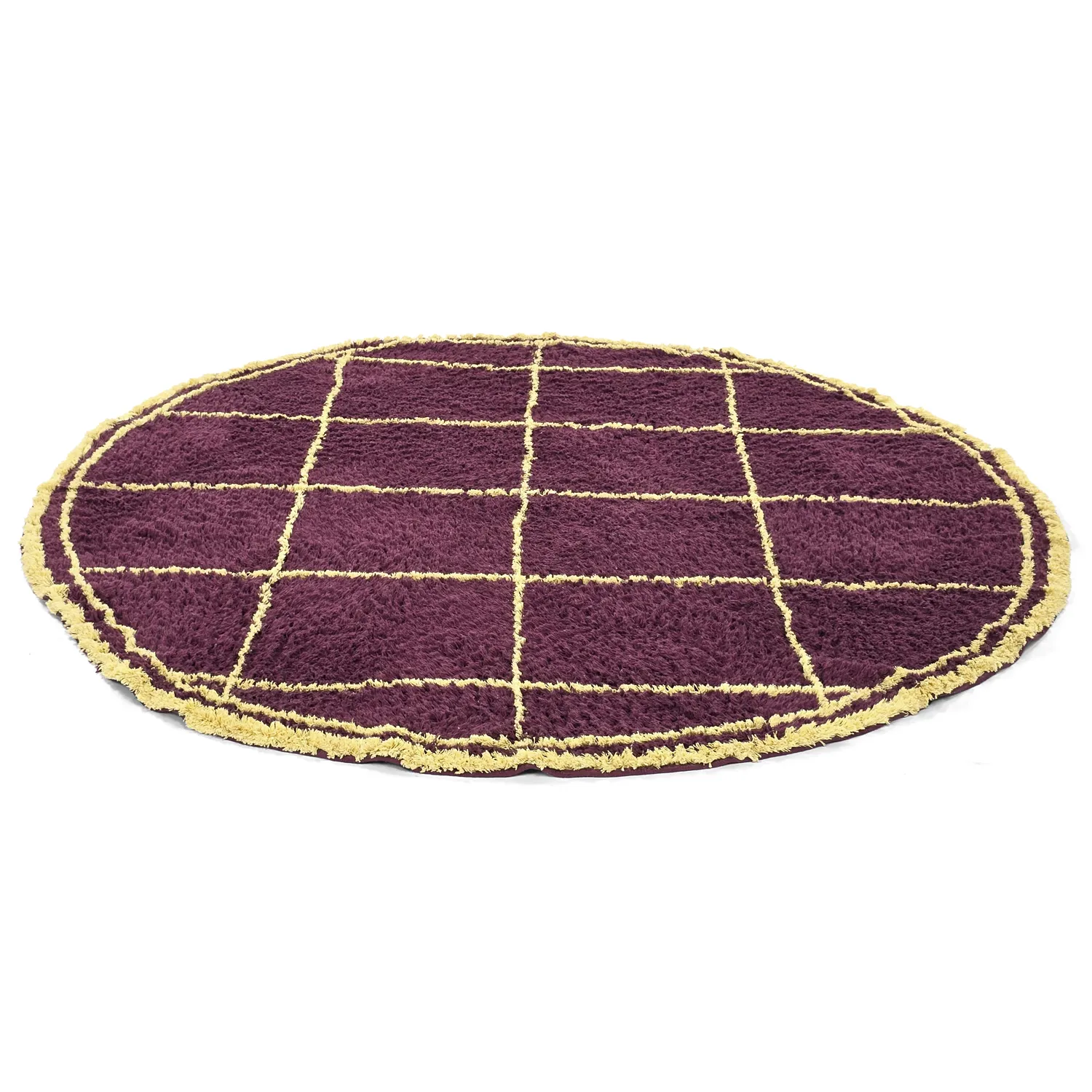Alfombras redondeadas - Lana Natural Cotton Shaggy (burdeos/amarillo)