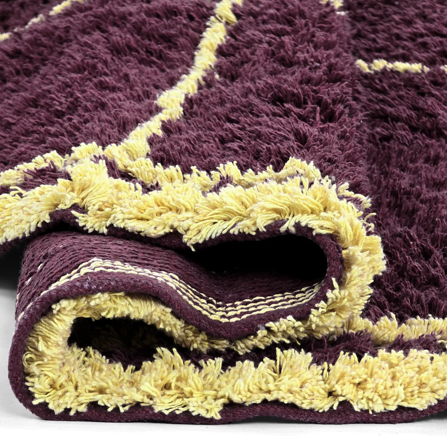 Alfombras redondeadas - Lana Natural Cotton Shaggy (burdeos/amarillo)