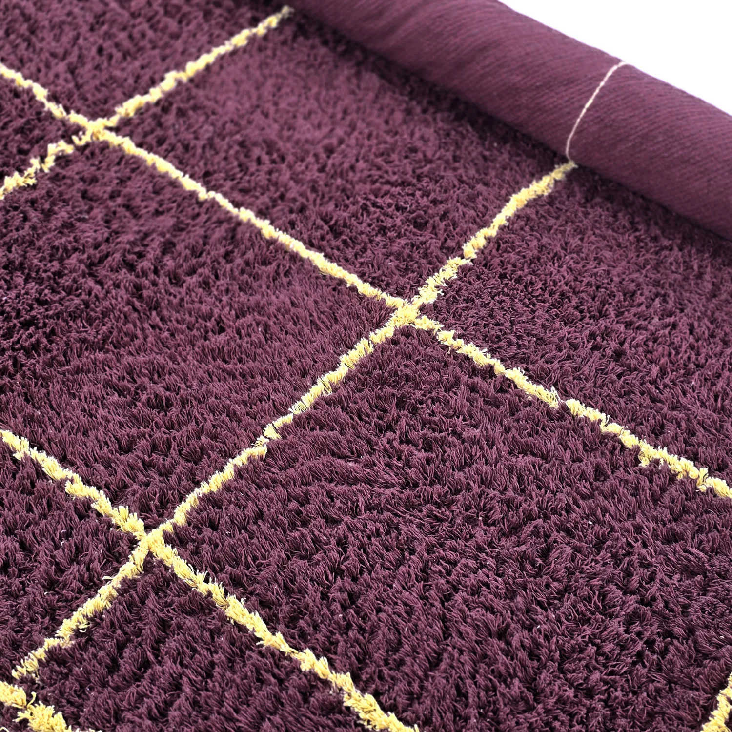 Alfombras redondeadas - Lana Natural Cotton Shaggy (burdeos/amarillo)