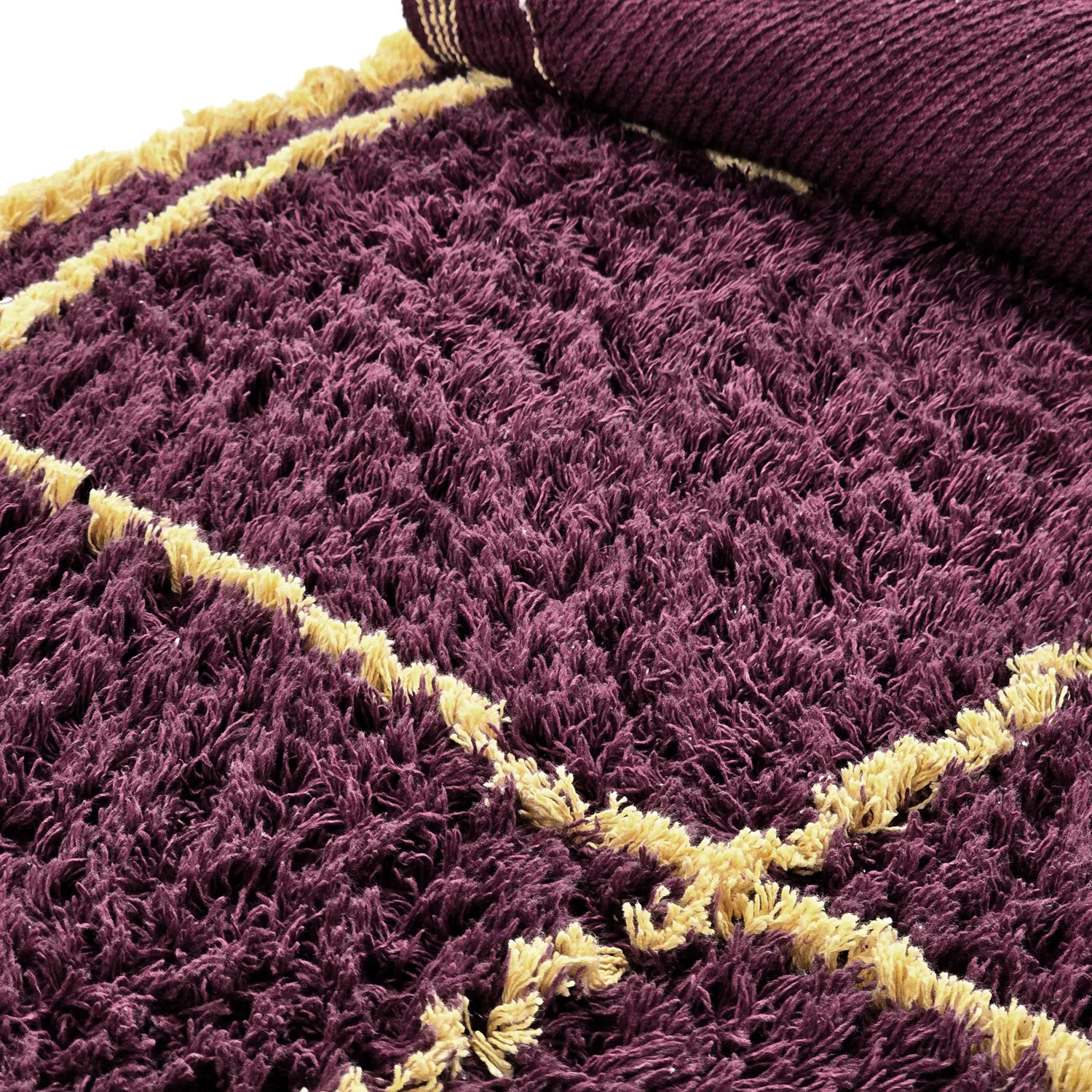 Alfombras redondeadas - Lana Natural Cotton Shaggy (burdeos/amarillo)