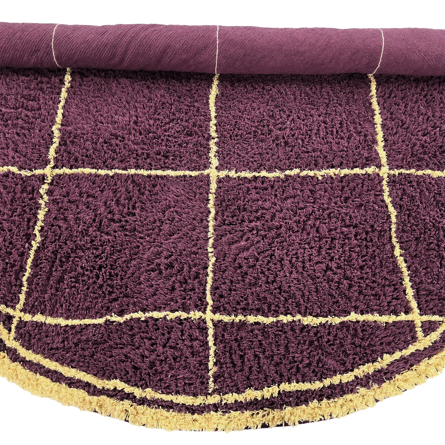 Alfombras redondeadas - Lana Natural Cotton Shaggy (burdeos/amarillo)
