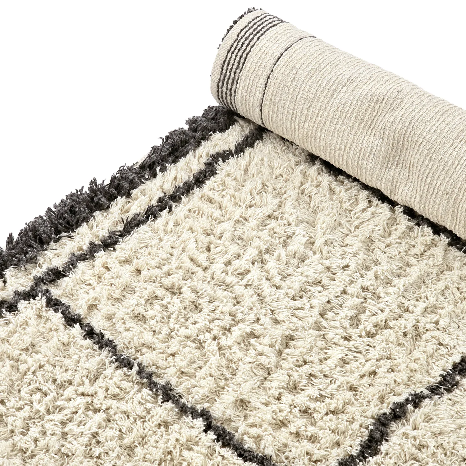 Alfombras de pelo largo - Lana Natural Cotton Shaggy (crema/gris oscuro)