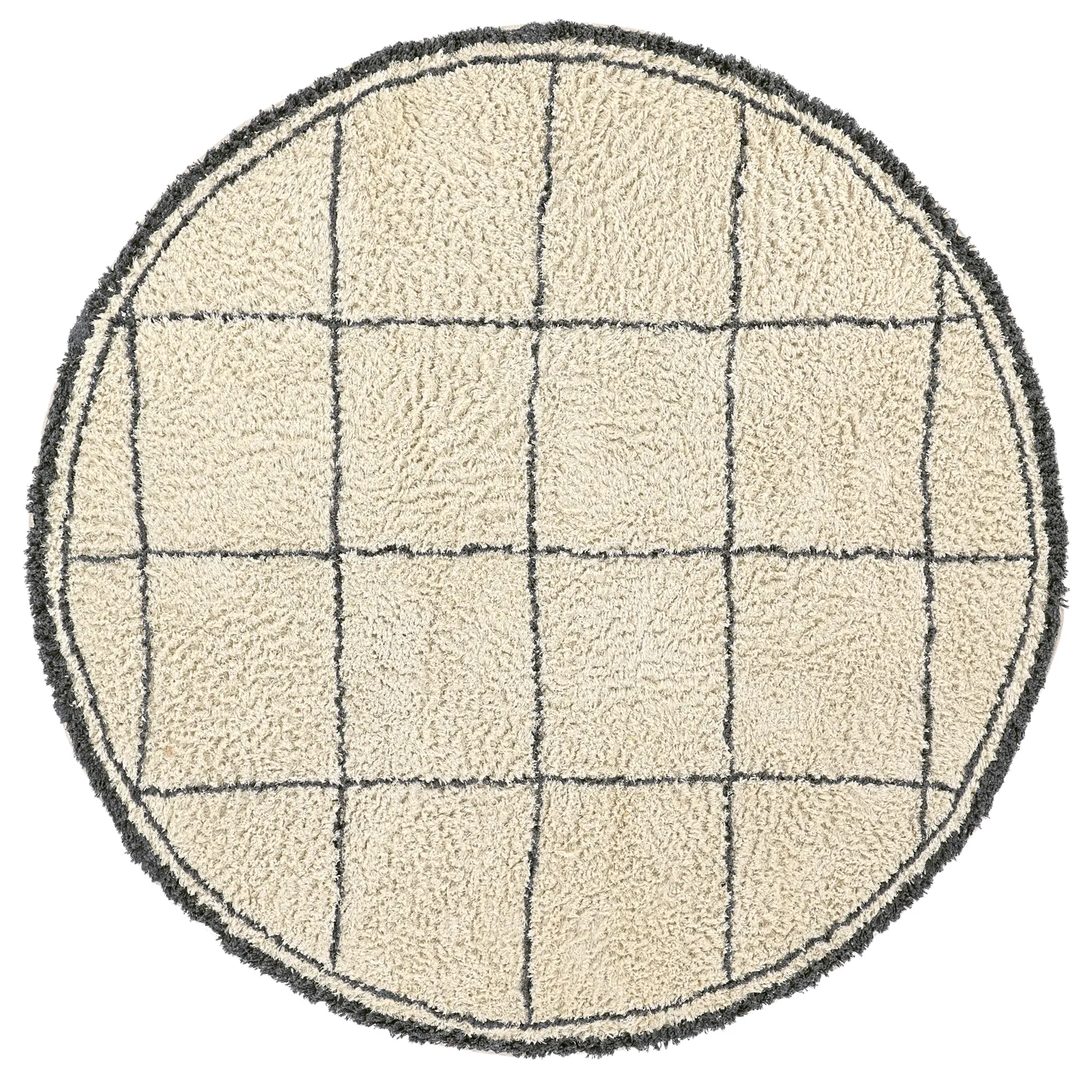 Alfombras redondeadas - Lana Natural Cotton Shaggy (crema/gris oscuro)