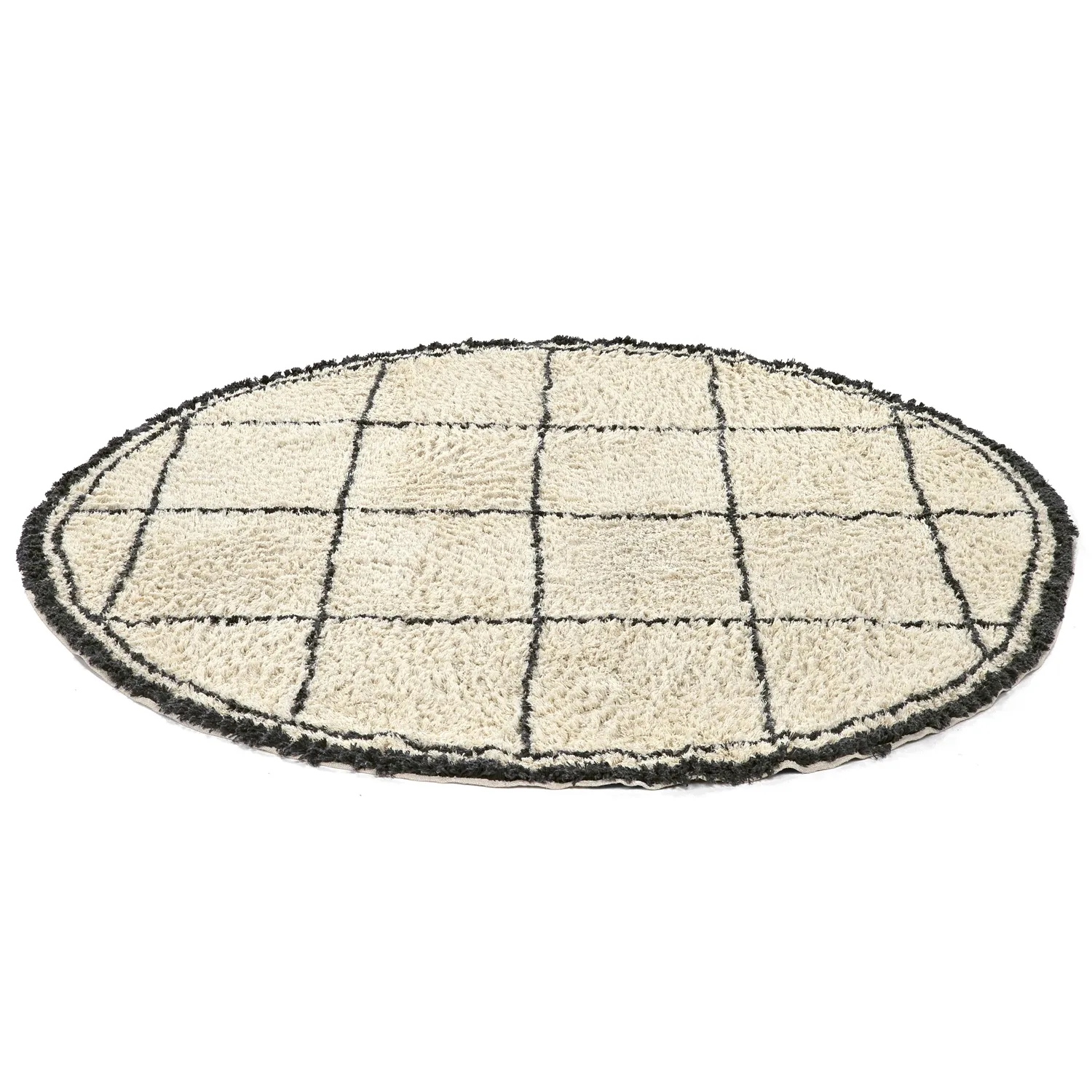 Alfombras redondeadas - Lana Natural Cotton Shaggy (crema/gris oscuro)