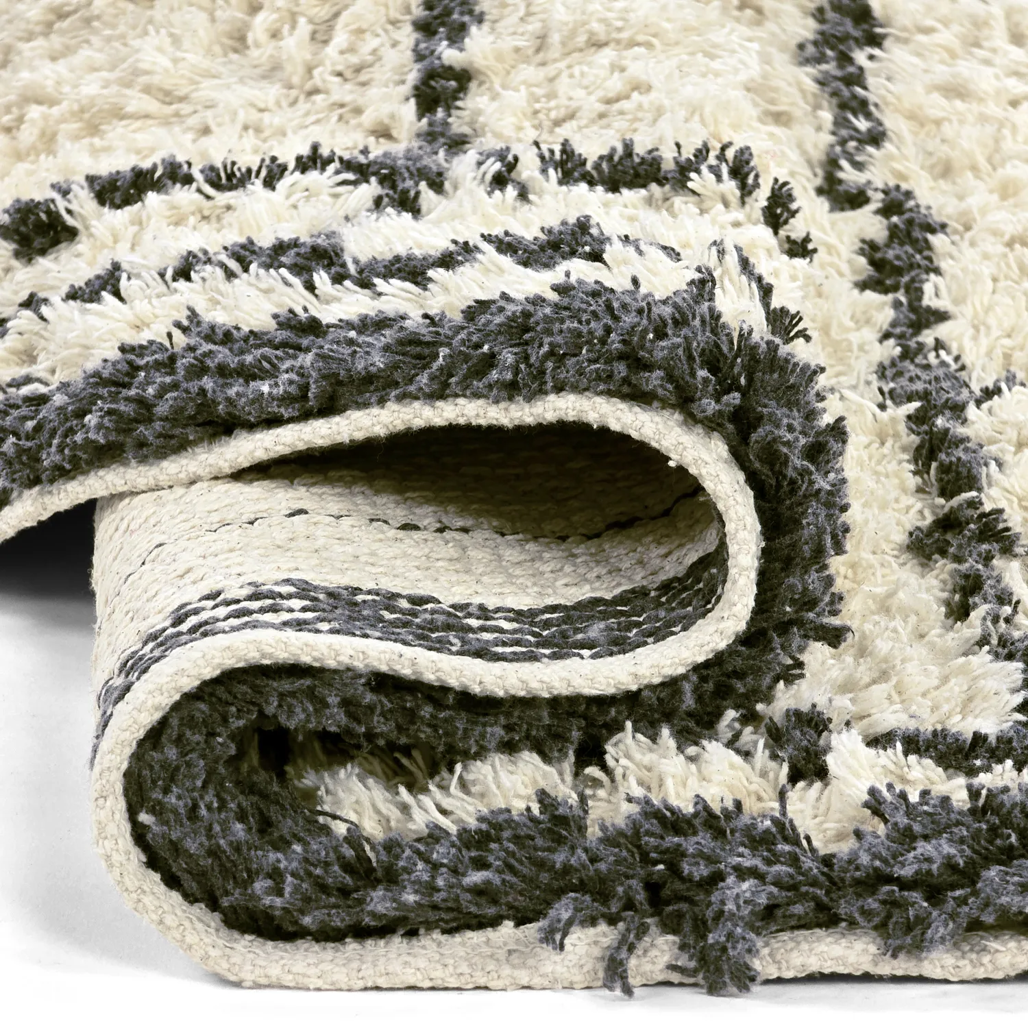 Alfombras redondeadas - Lana Natural Cotton Shaggy (crema/gris oscuro)