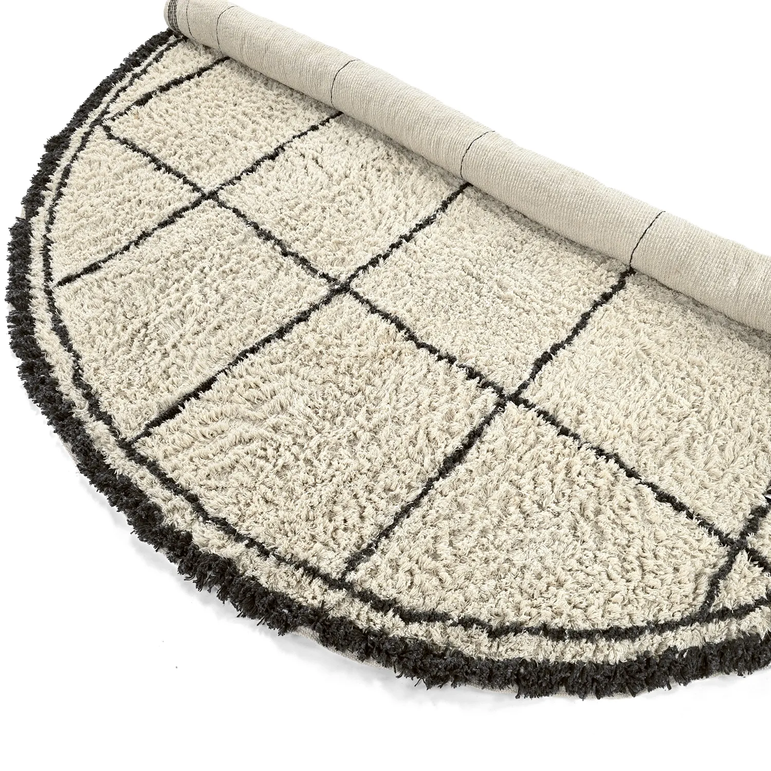 Alfombras redondeadas - Lana Natural Cotton Shaggy (crema/gris oscuro)