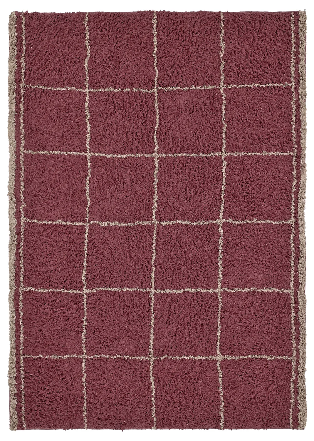Alfombras de pelo largo - Lana Natural Cotton Shaggy (gris topo/rojo)