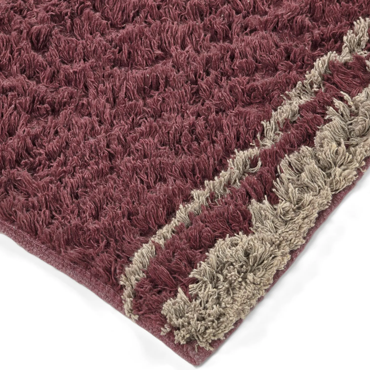 Alfombras de pelo largo - Lana Natural Cotton Shaggy (gris topo/rojo)