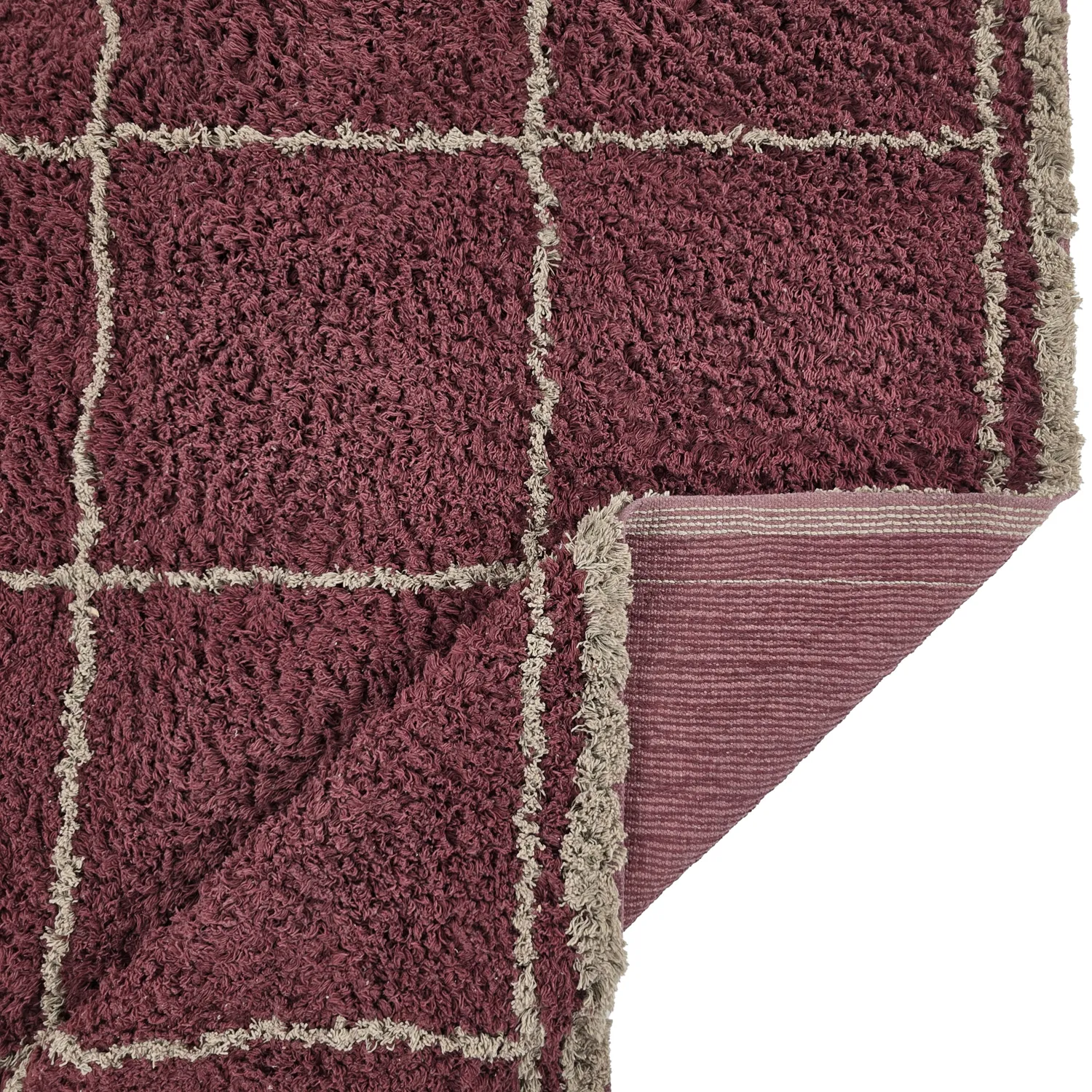Alfombras de pelo largo - Lana Natural Cotton Shaggy (gris topo/rojo)