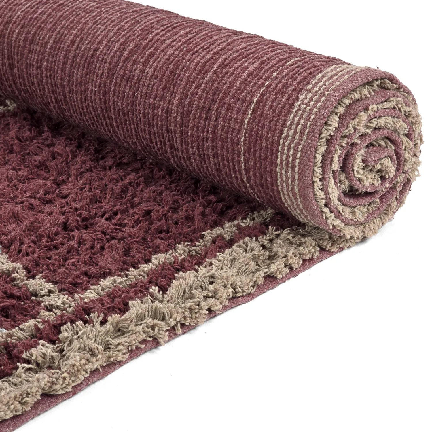 Alfombras de pelo largo - Lana Natural Cotton Shaggy (gris topo/rojo)