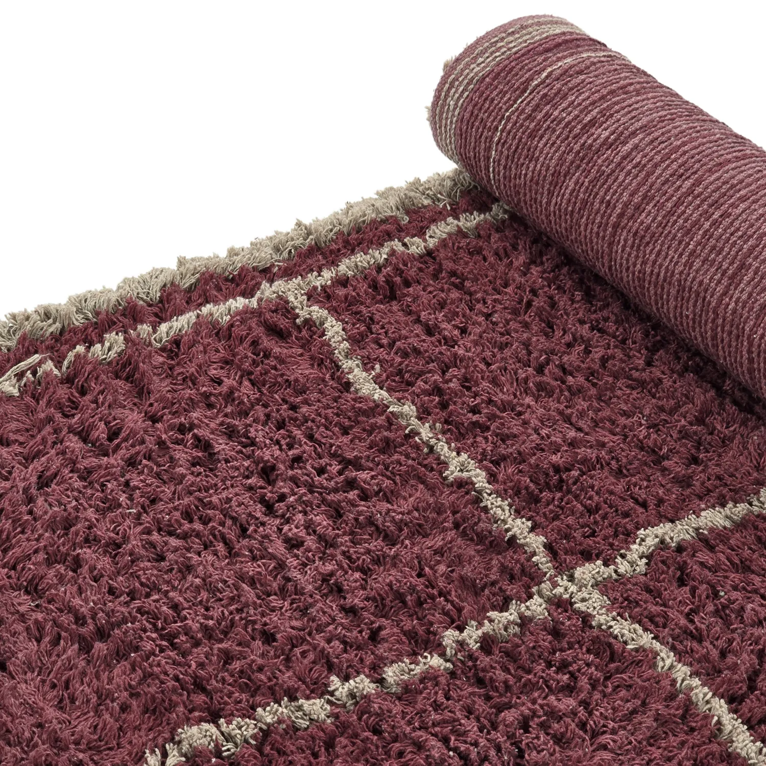 Alfombras de pelo largo - Lana Natural Cotton Shaggy (gris topo/rojo)
