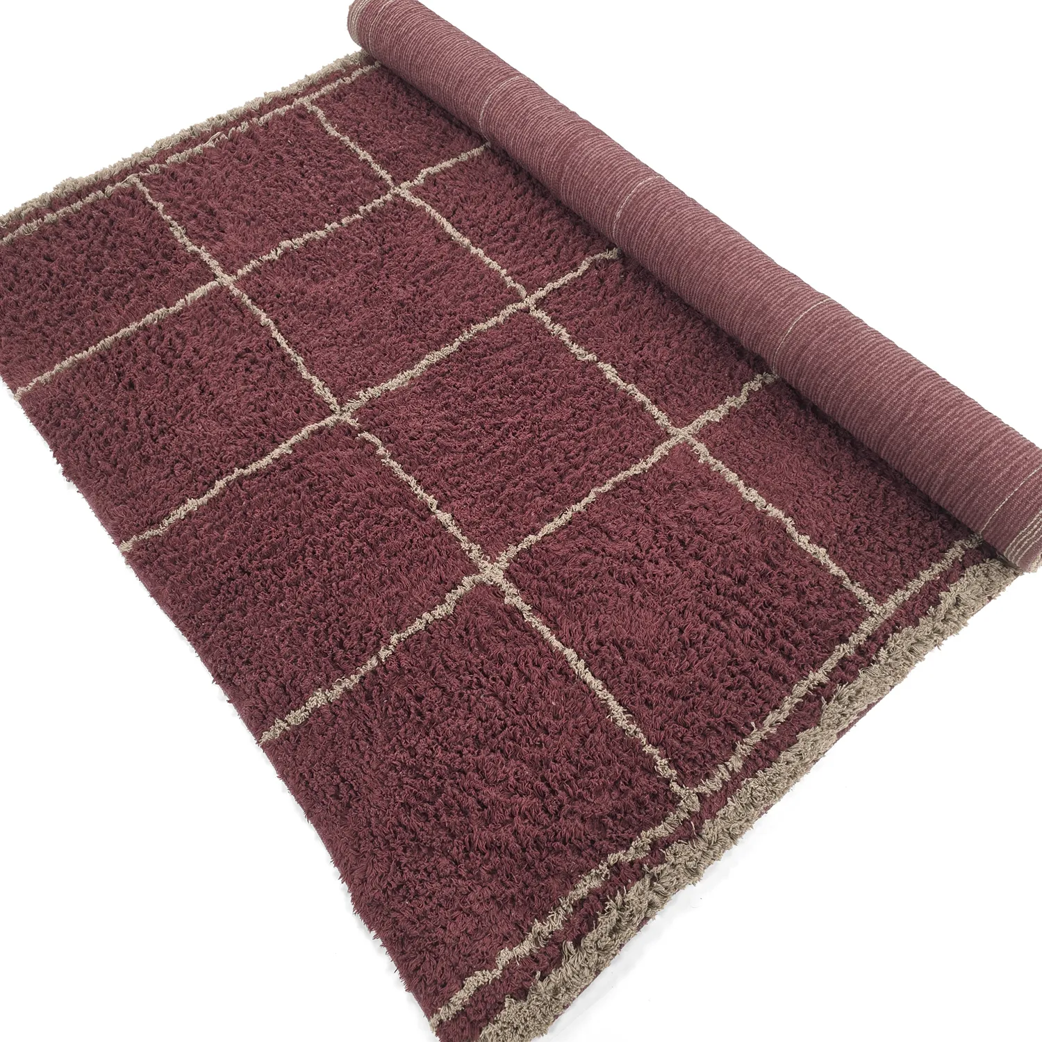 Alfombras de pelo largo - Lana Natural Cotton Shaggy (gris topo/rojo)
