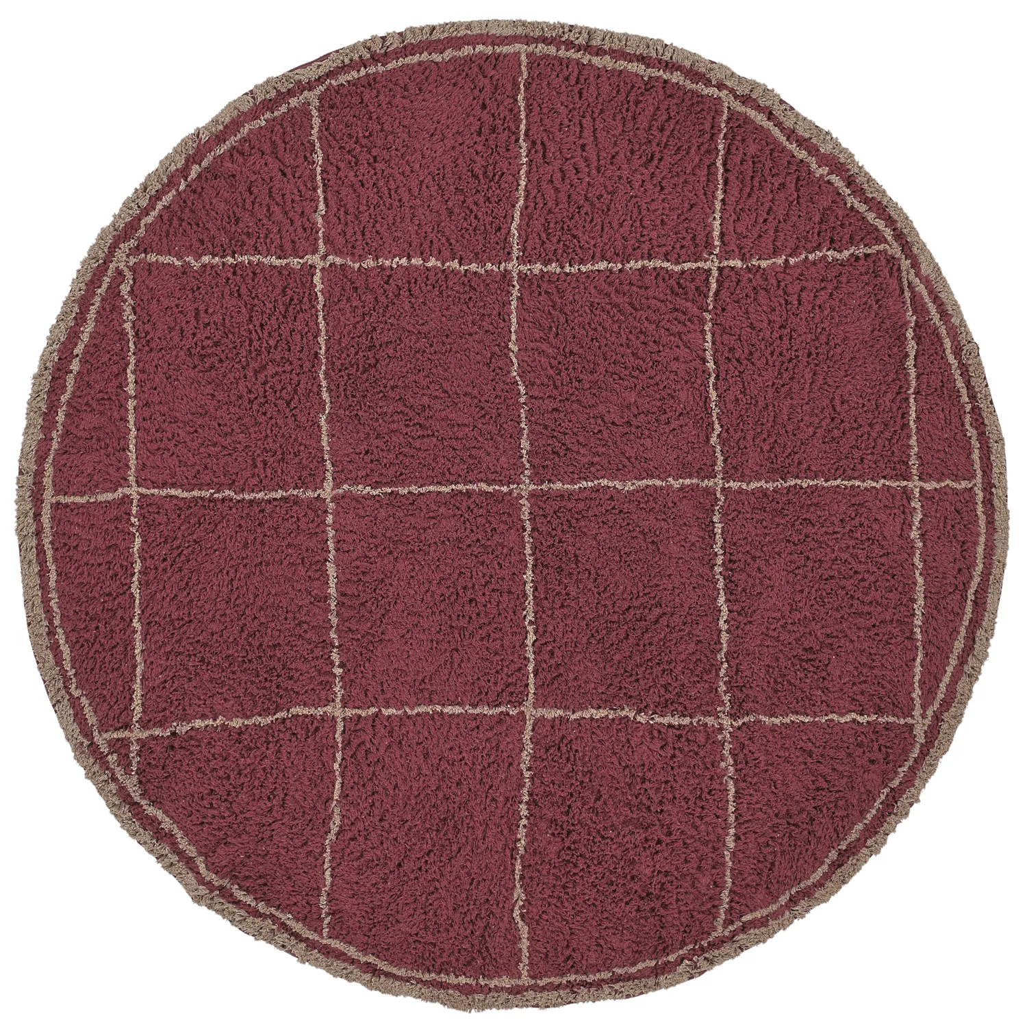 Alfombras redondeadas - Lana Natural Cotton Shaggy (gris topo/rojo)