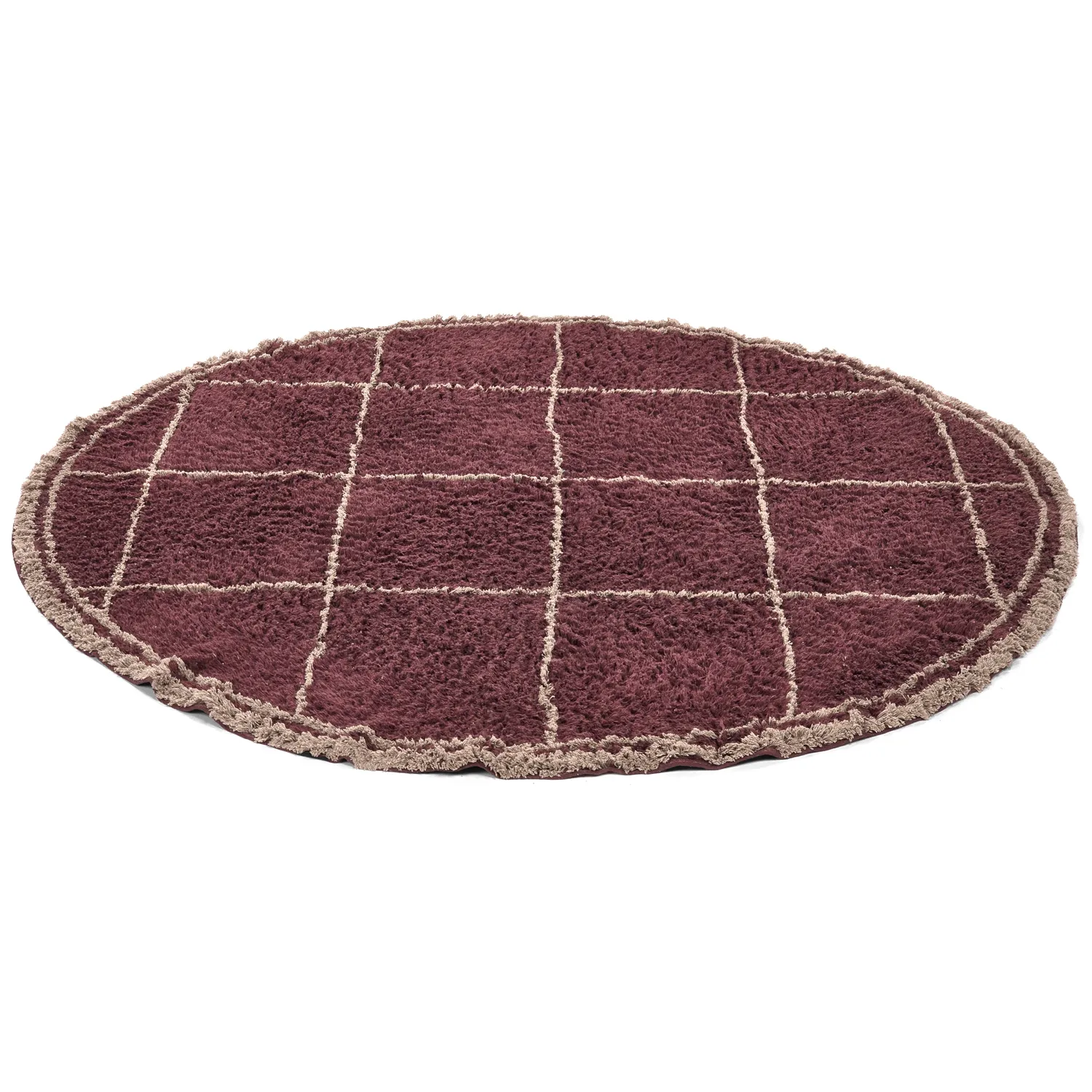Alfombras redondeadas - Lana Natural Cotton Shaggy (gris topo/rojo)