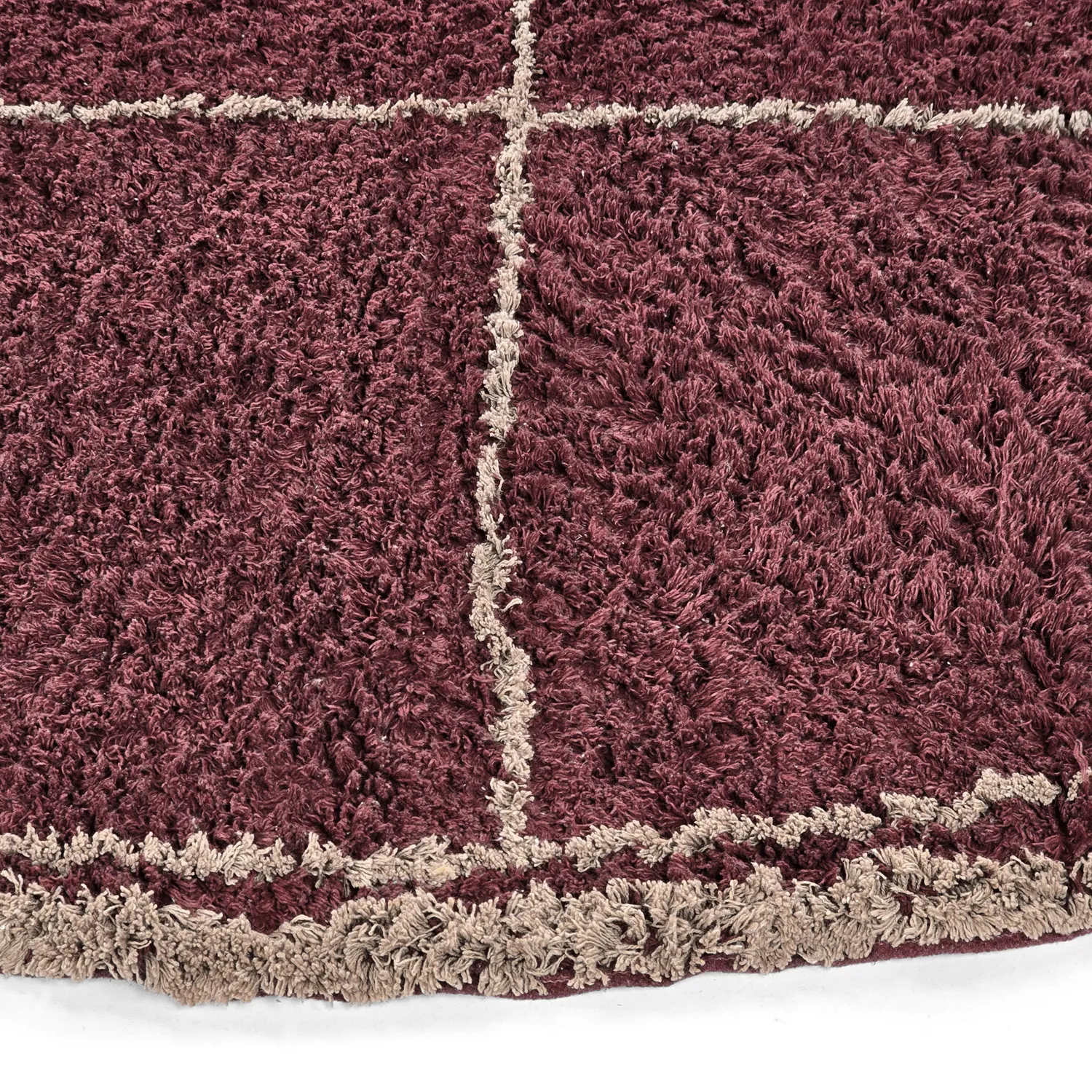 Alfombras redondeadas - Lana Natural Cotton Shaggy (gris topo/rojo)