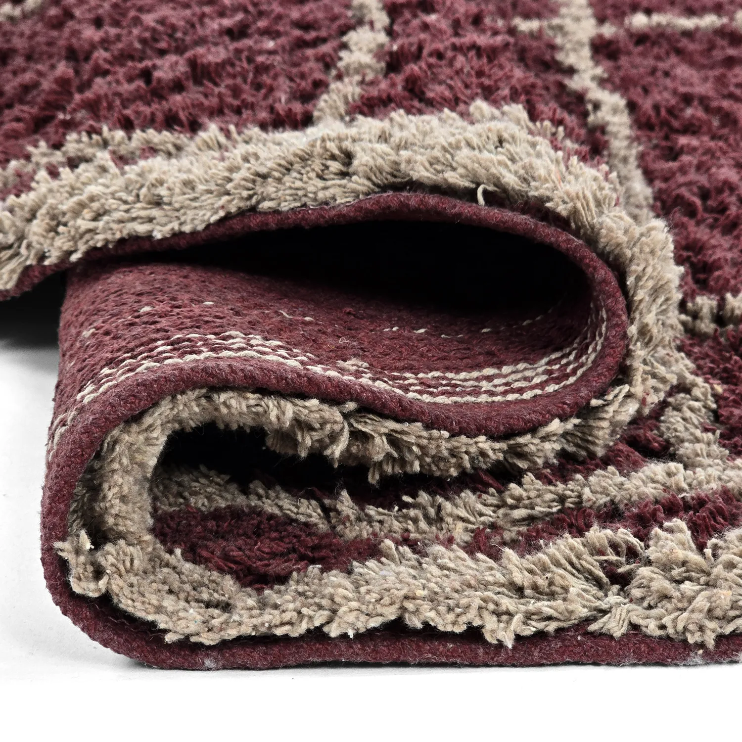 Alfombras redondeadas - Lana Natural Cotton Shaggy (gris topo/rojo)