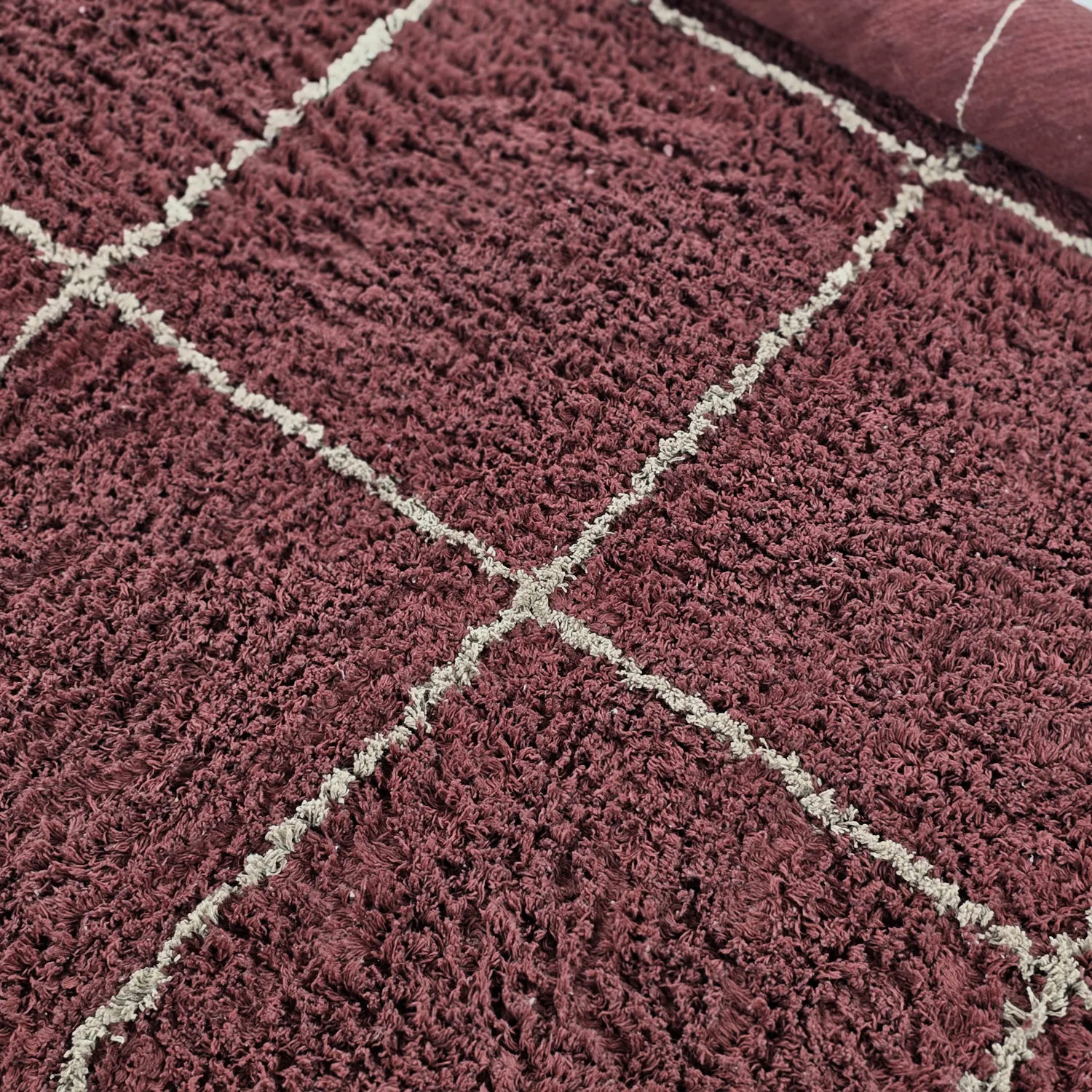 Alfombras redondeadas - Lana Natural Cotton Shaggy (gris topo/rojo)
