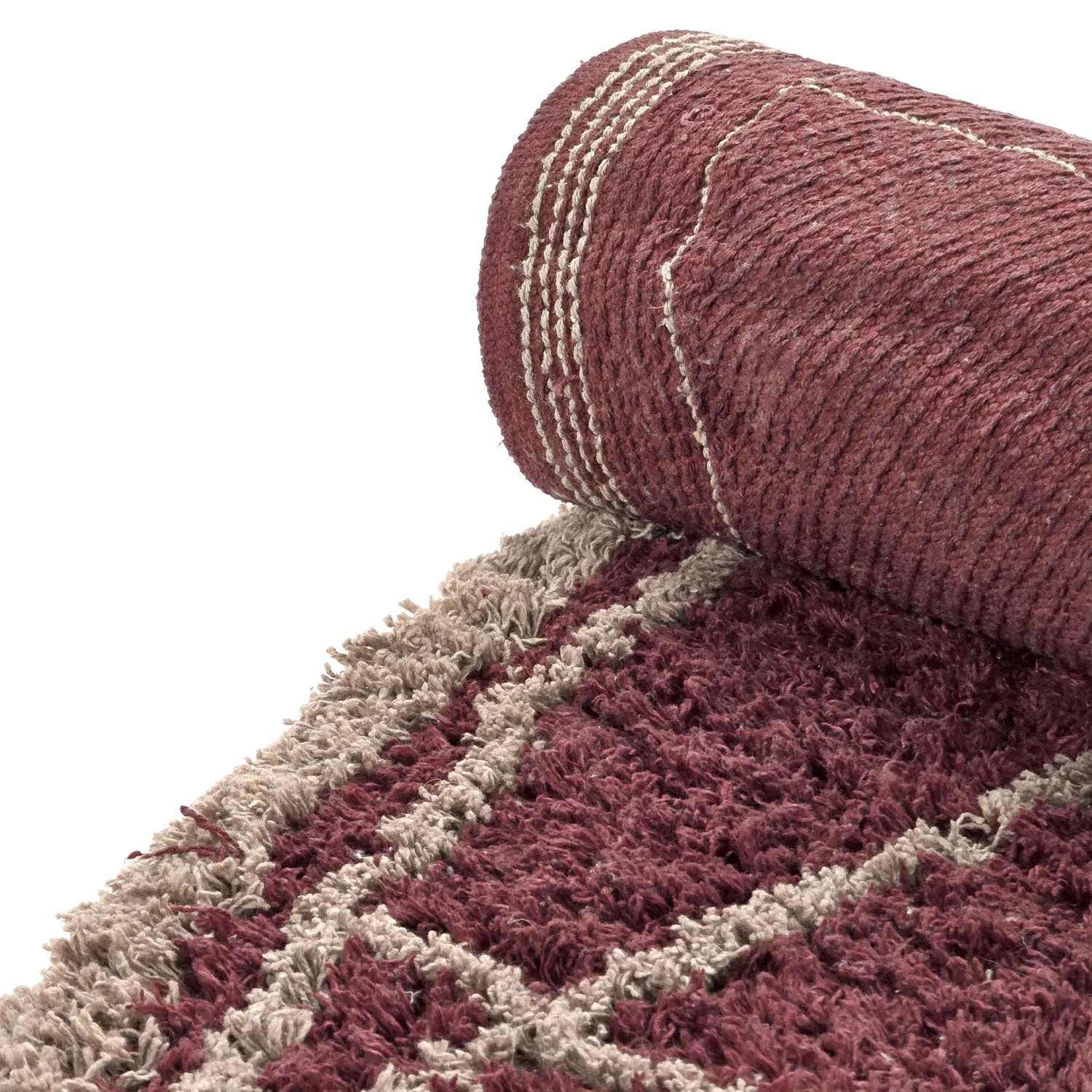 Alfombras redondeadas - Lana Natural Cotton Shaggy (gris topo/rojo)