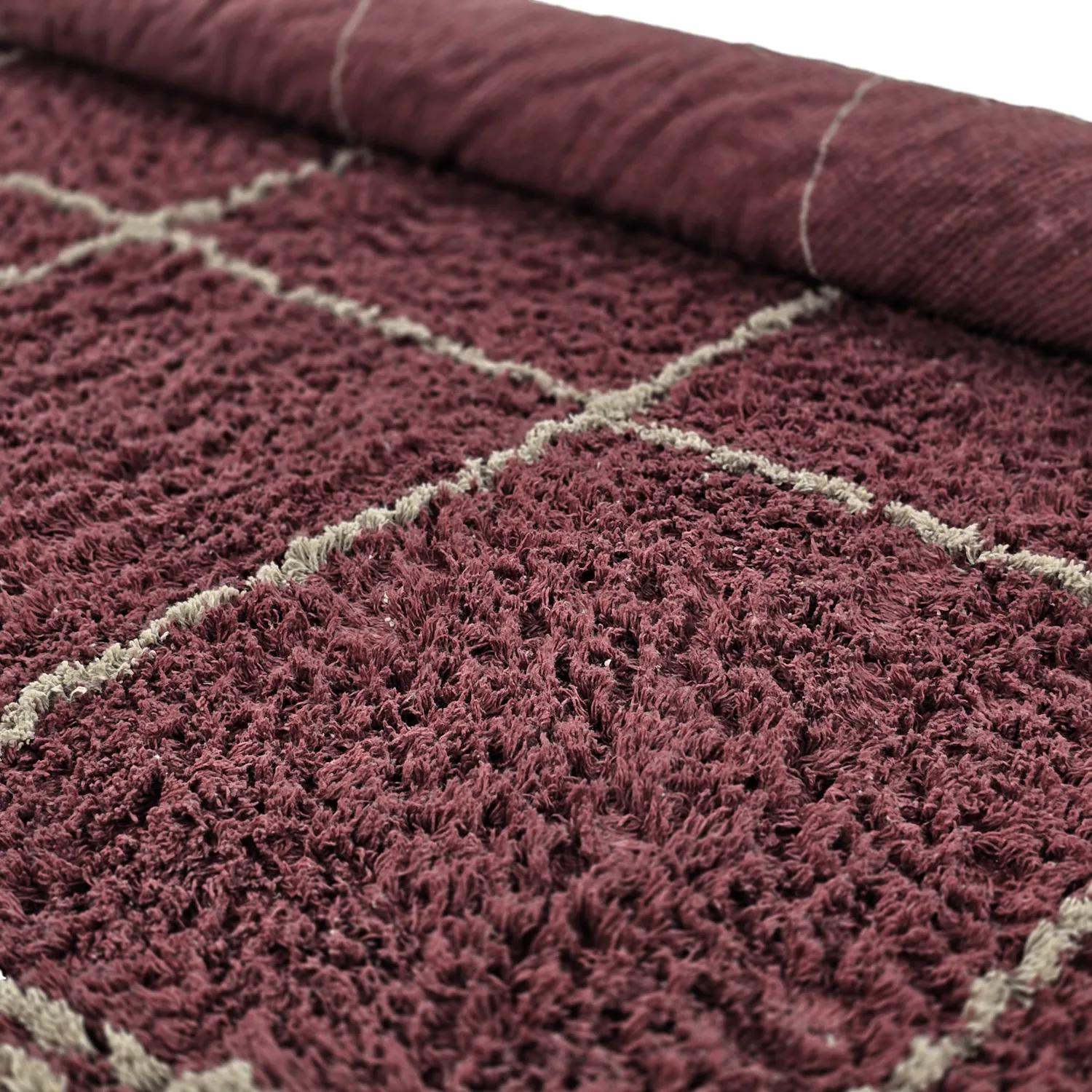 Alfombras redondeadas - Lana Natural Cotton Shaggy (gris topo/rojo)