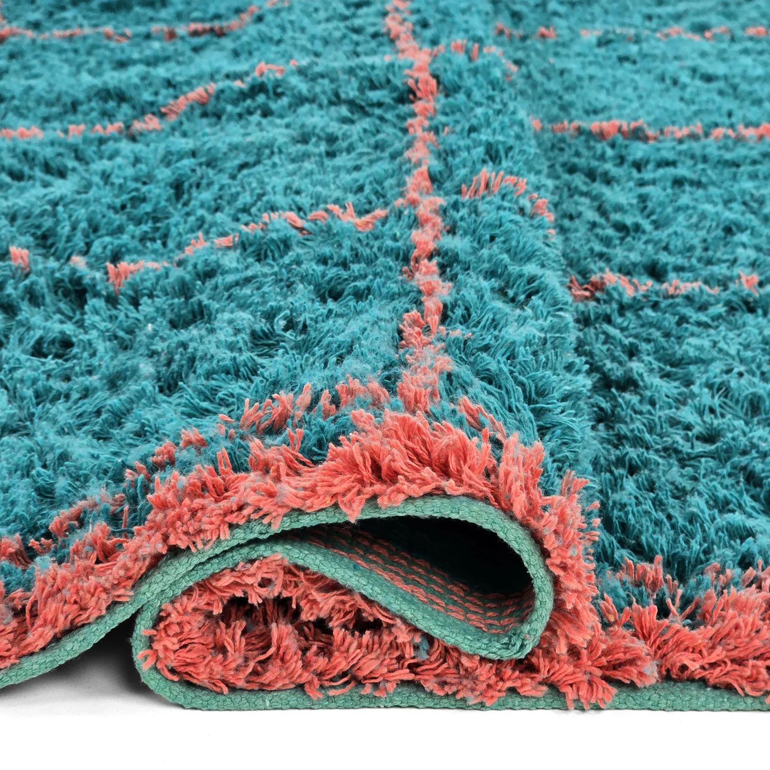 Alfombras de pelo largo - Lana Natural Cotton Shaggy (turquesa/rosa)