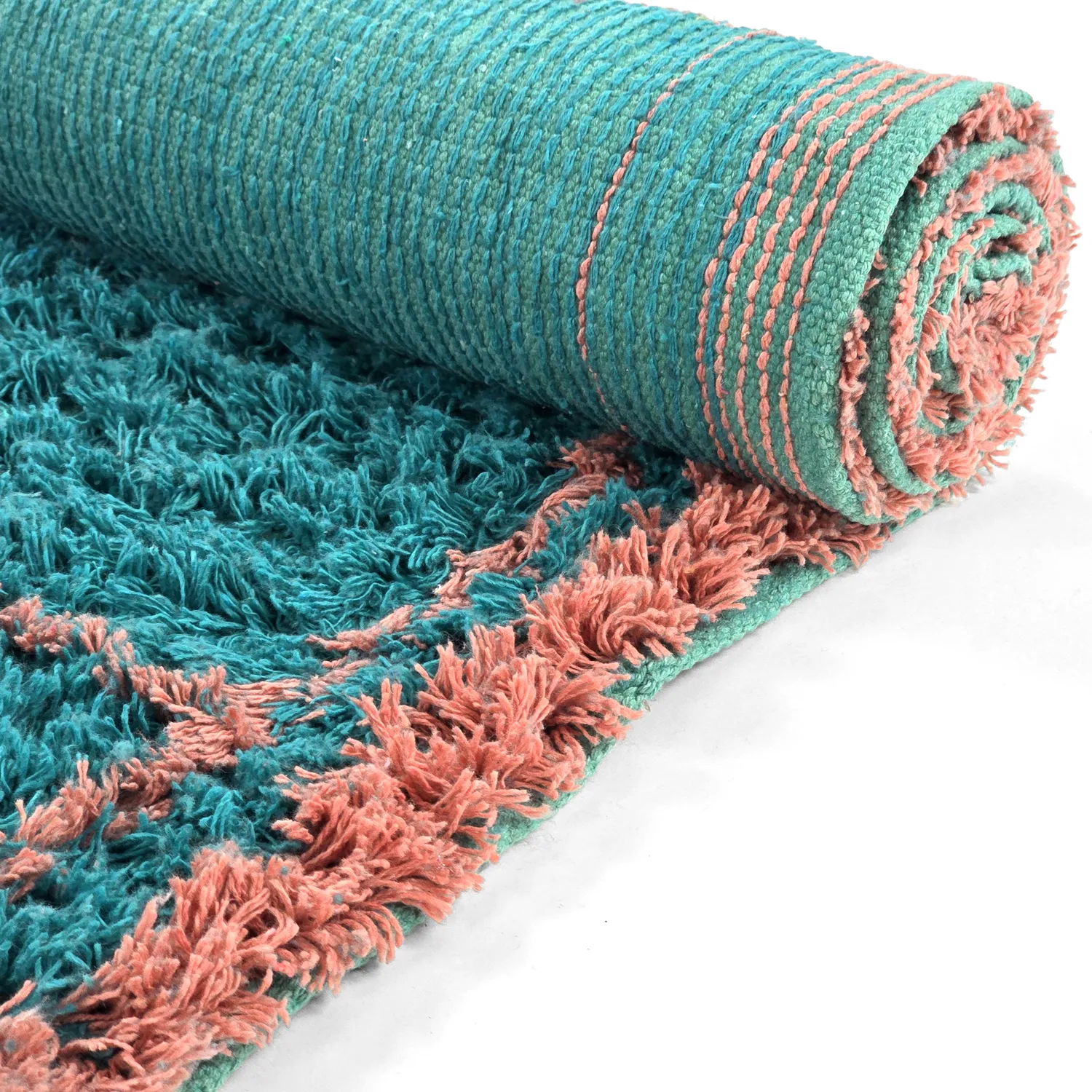 Alfombras de pelo largo - Lana Natural Cotton Shaggy (turquesa/rosa)
